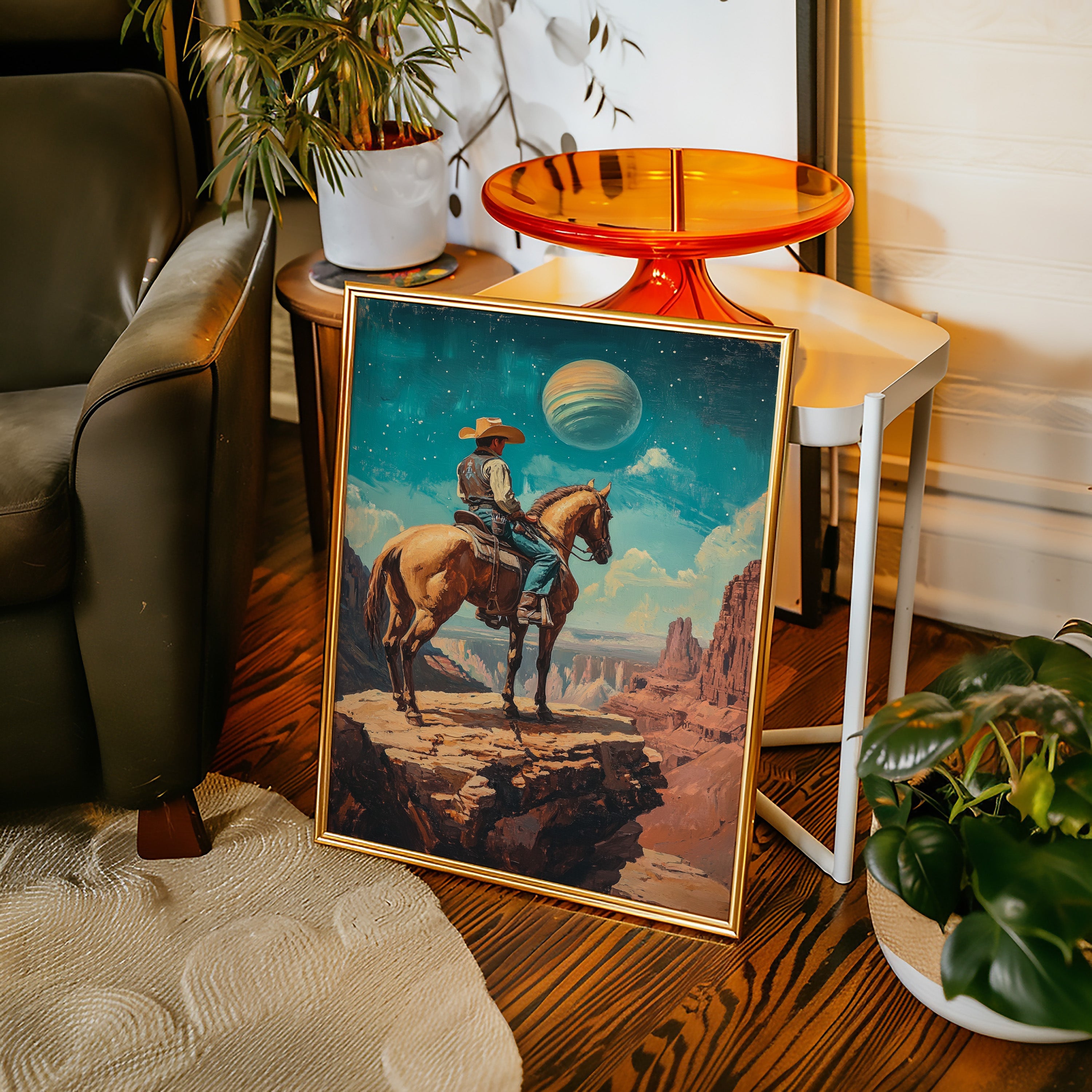 Stargazer Cowboy Canvas – Western Space Wall Art