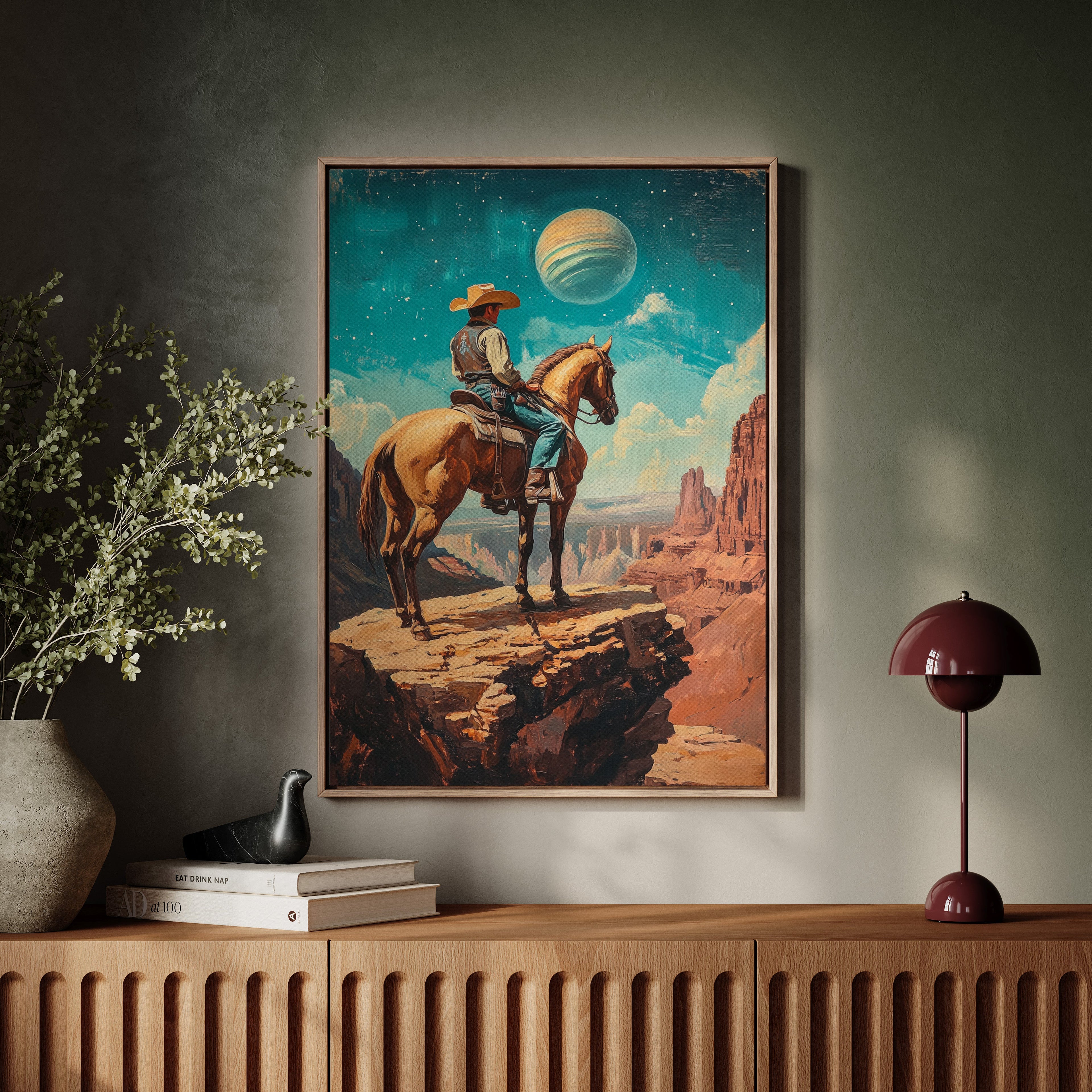 Stargazer Cowboy Canvas – Western Space Wall Art
