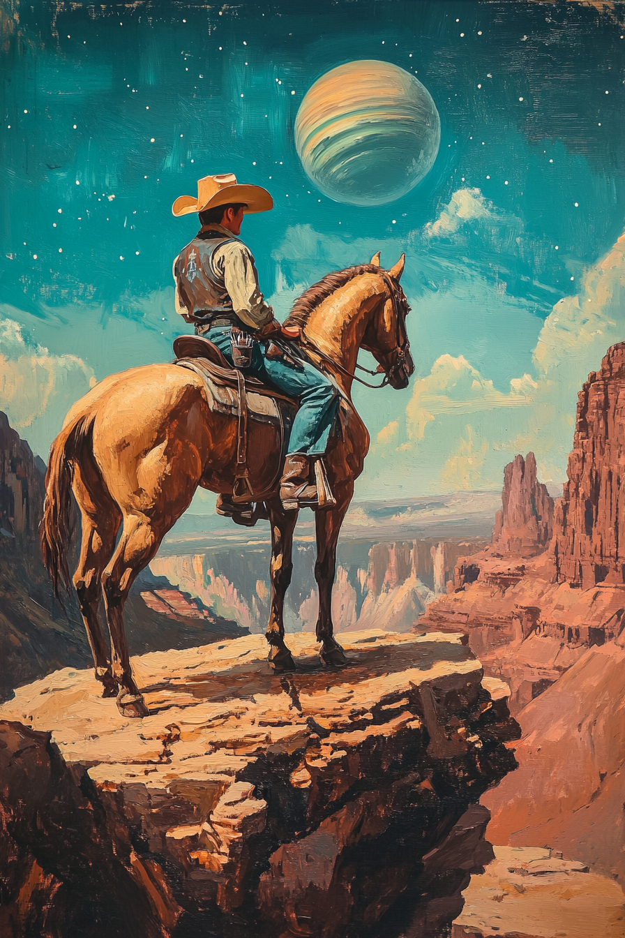Stargazer Cowboy Canvas – Western Space Wall Art