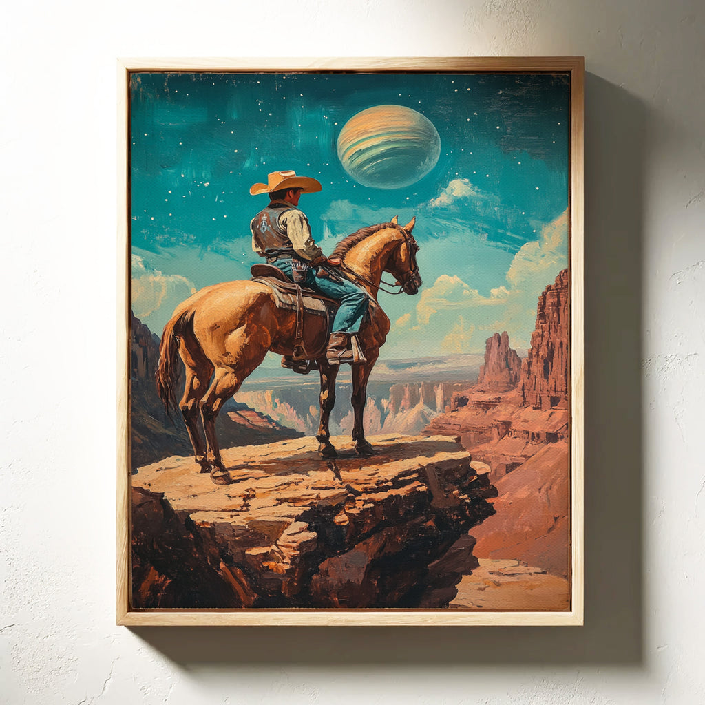 Stargazer Cowboy Canvas – Western Space Wall Art