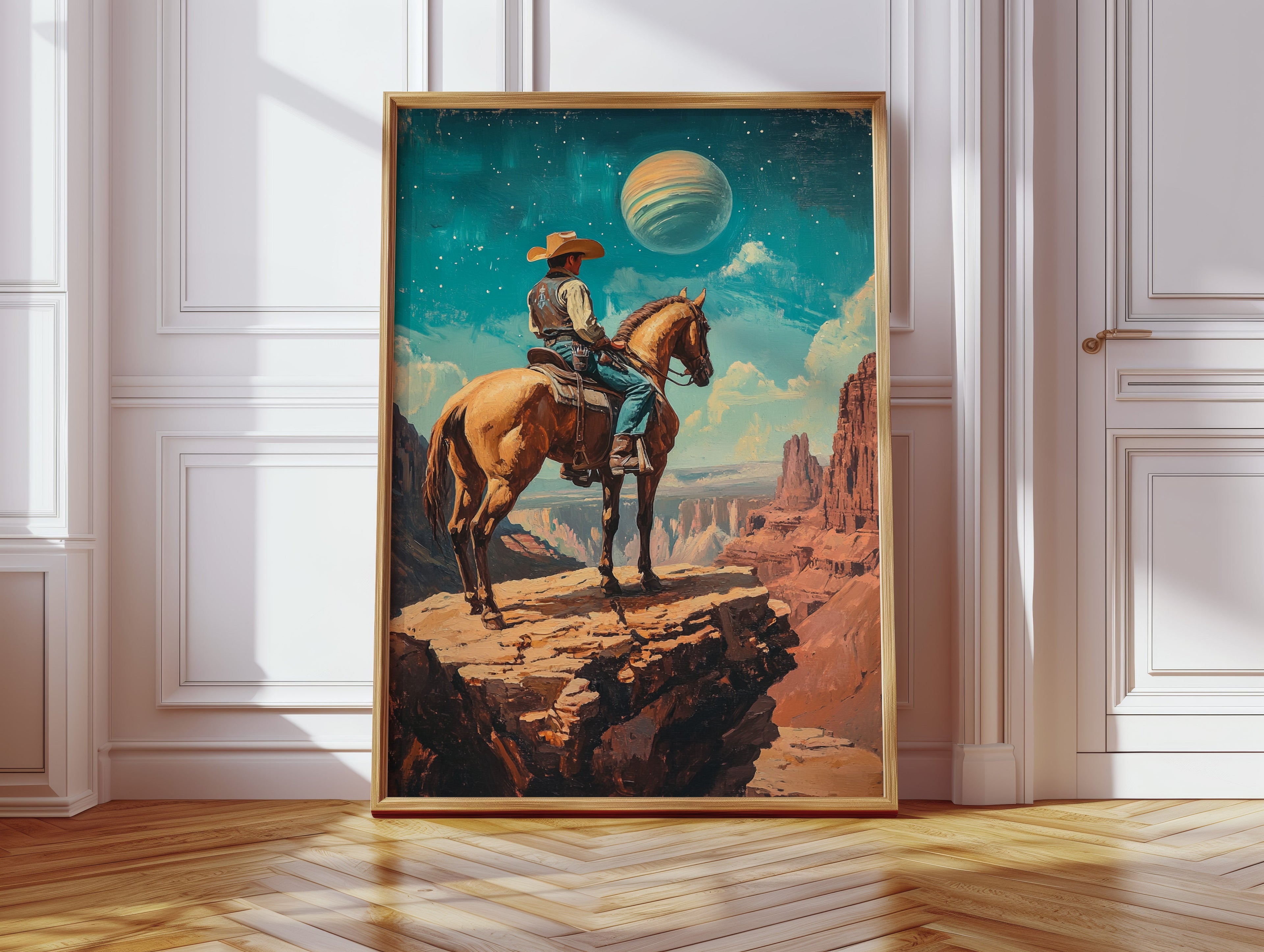 Stargazer Cowboy Canvas – Western Space Wall Art