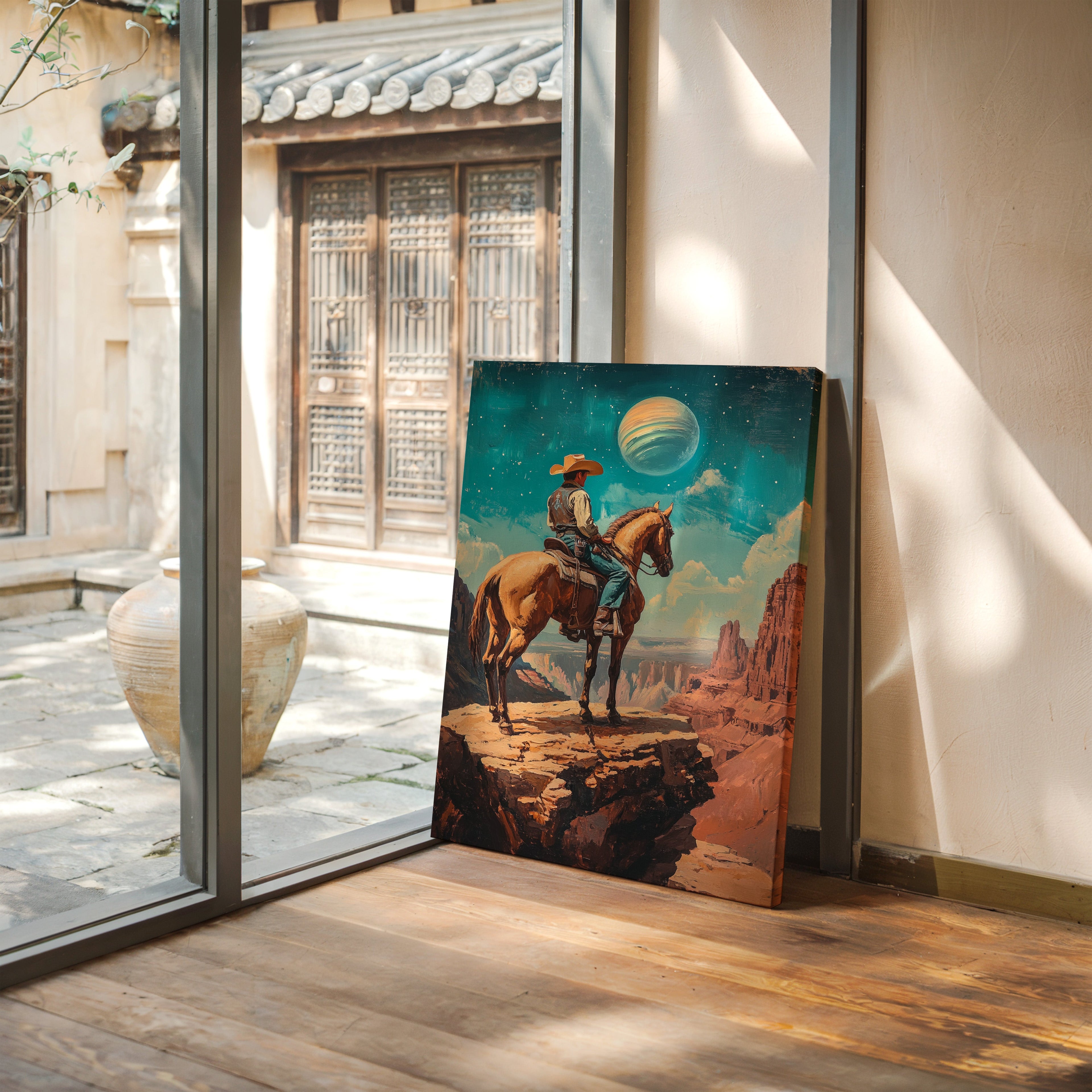 Stargazer Cowboy Canvas – Western Space Wall Art
