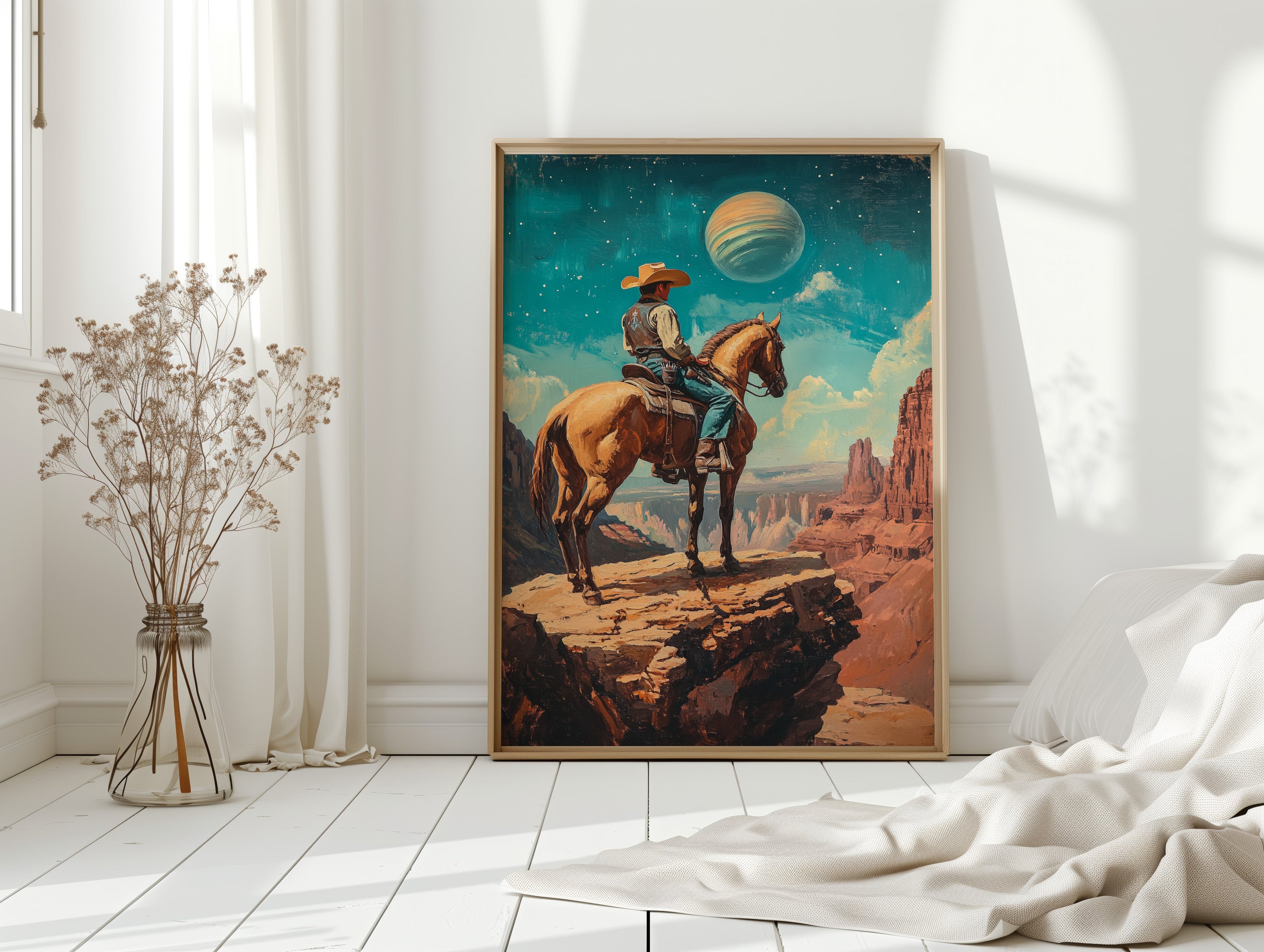 Stargazer Cowboy Canvas – Western Space Wall Art