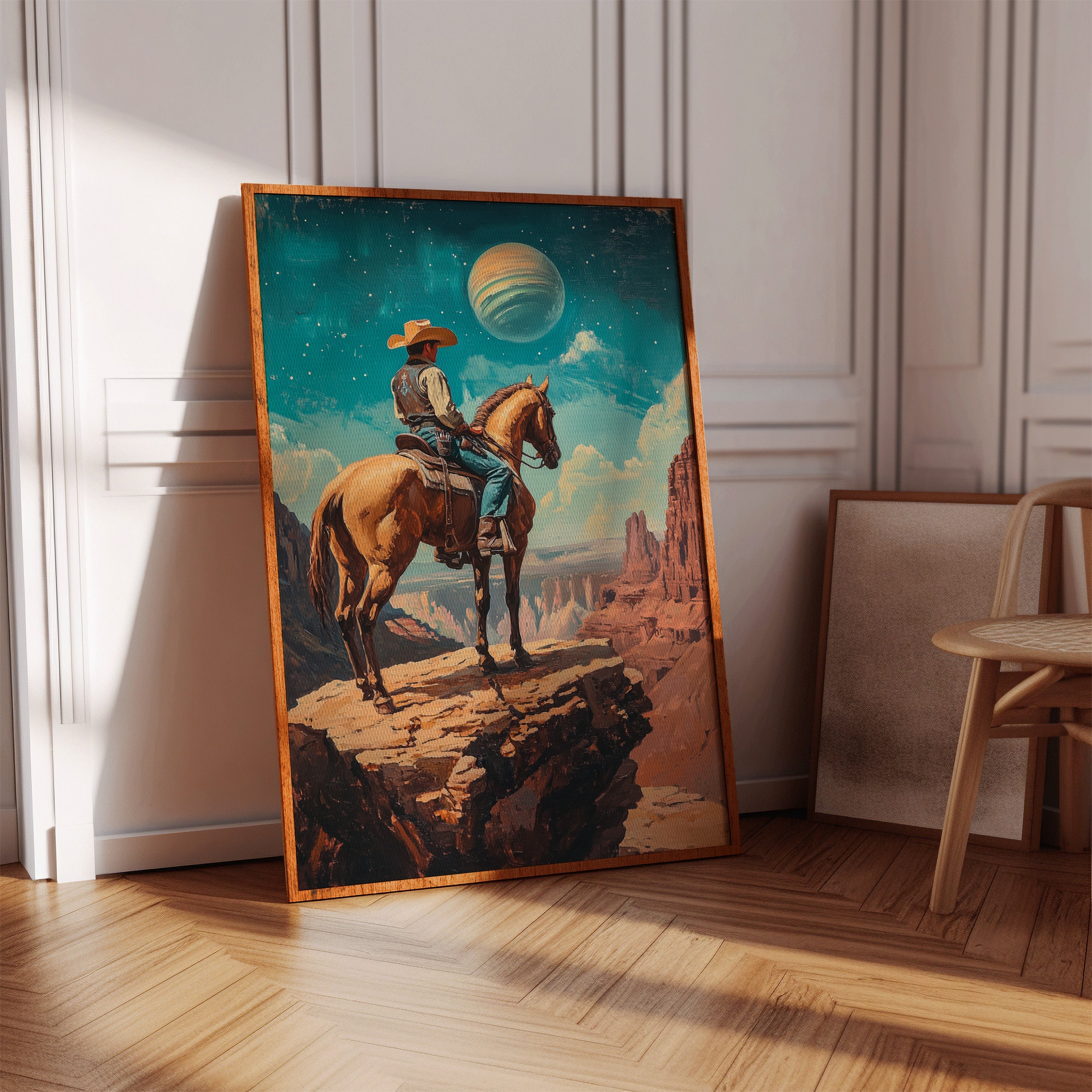 Stargazer Cowboy Canvas – Western Space Wall Art