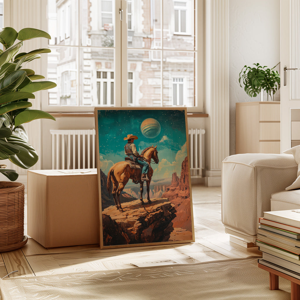 Stargazer Cowboy Canvas – Western Space Wall Art