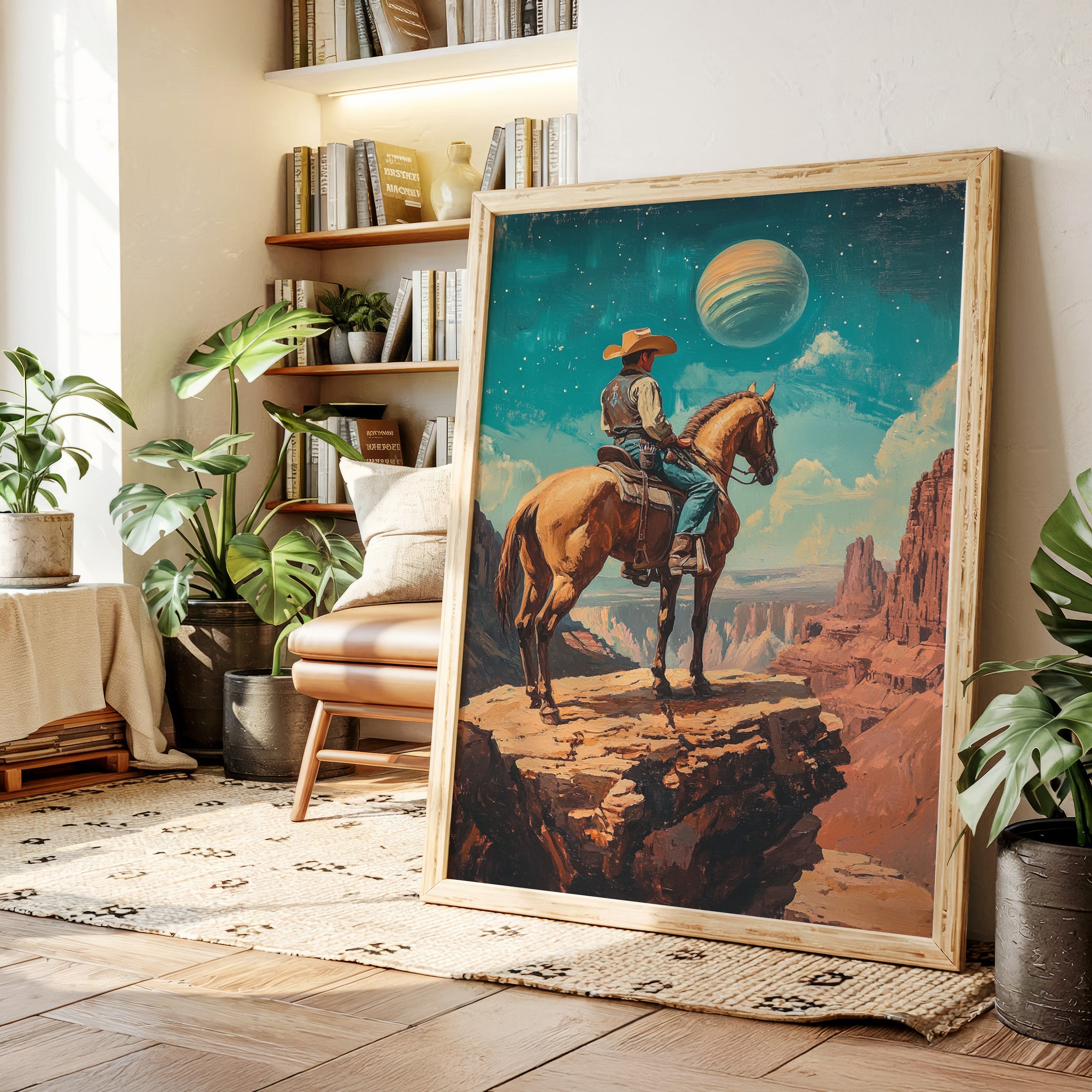 Stargazer Cowboy Canvas – Western Space Wall Art