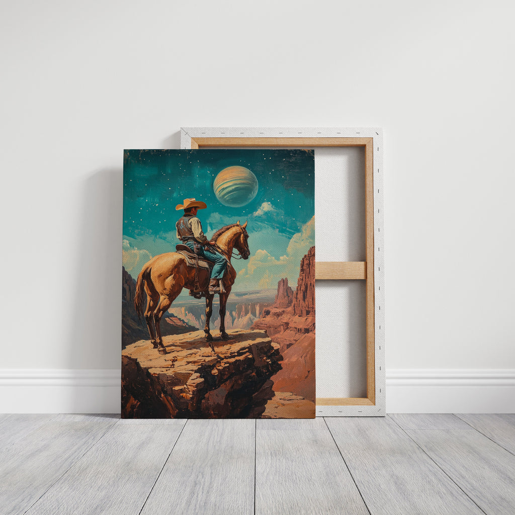 Stargazer Cowboy Canvas – Western Space Wall Art