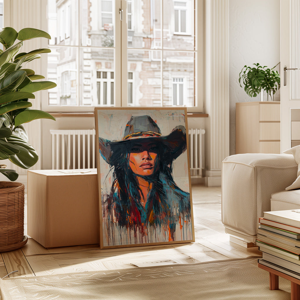 Wild Western Woman Canvas – Bold Cowgirl Portrait Wall Art