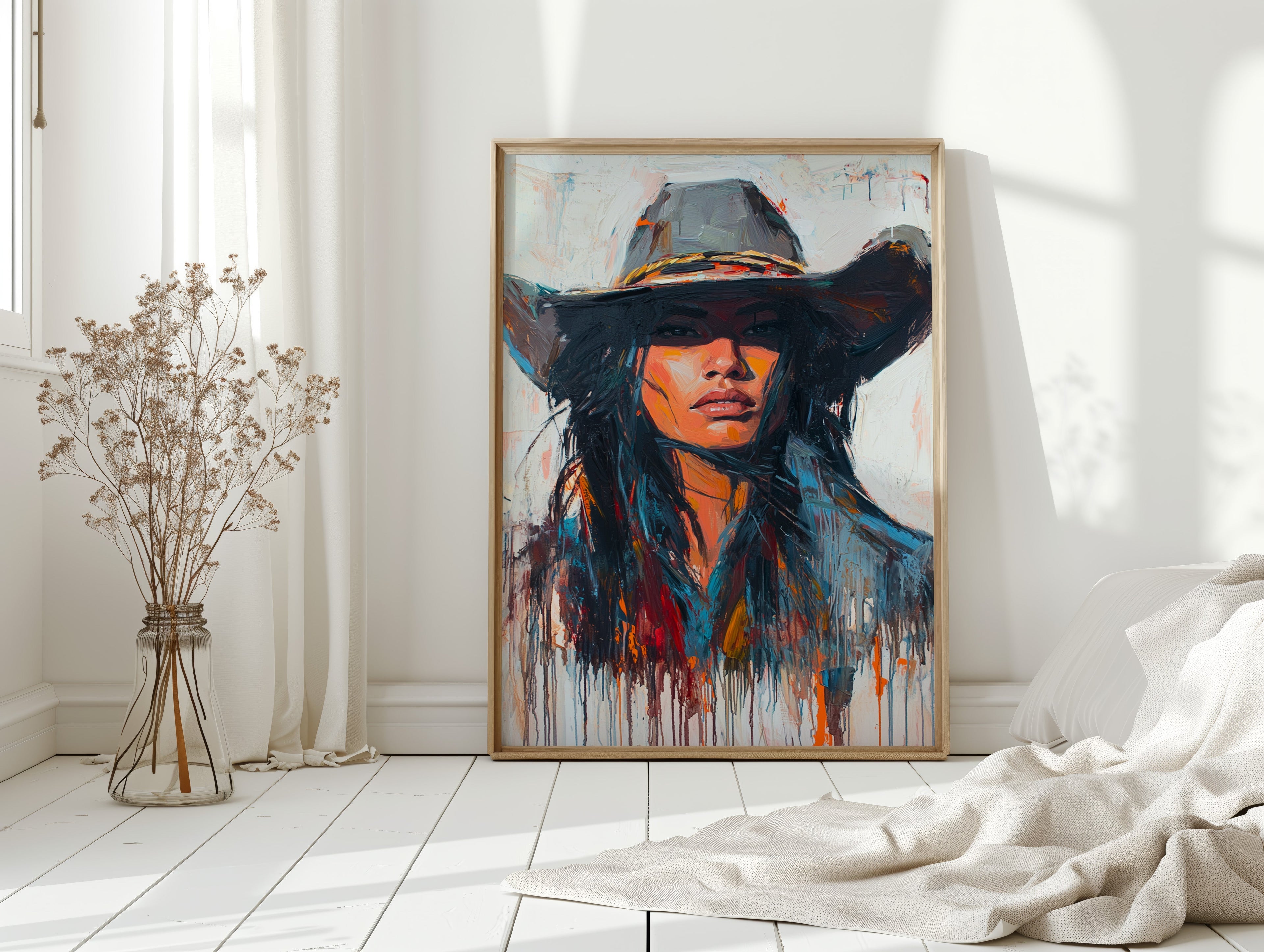 Wild Western Woman Canvas – Bold Cowgirl Portrait Wall Art
