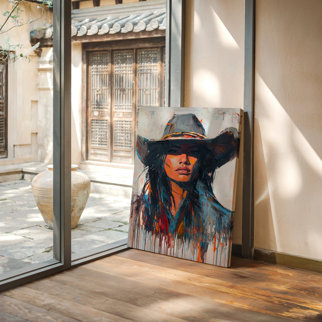 Wild Western Woman Canvas – Bold Cowgirl Portrait Wall Art