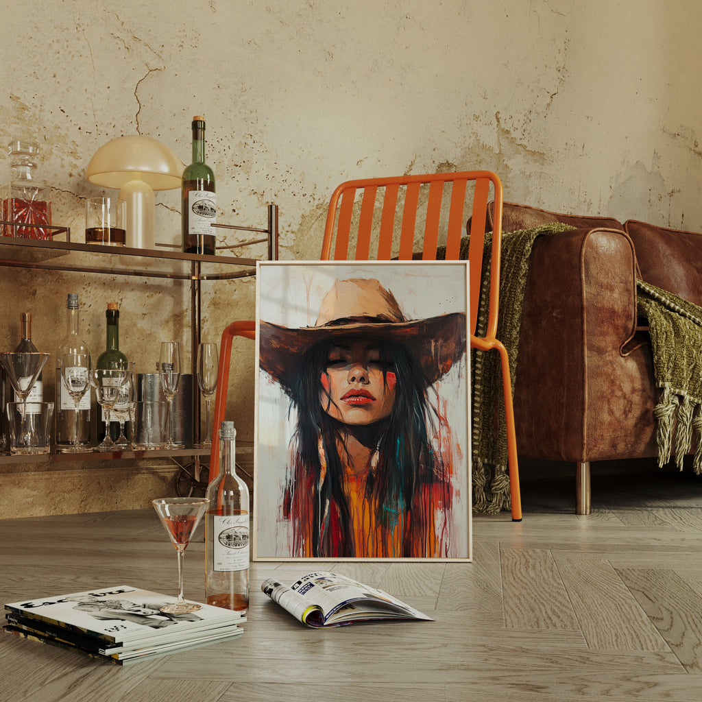Painted Cowgirl Canvas – Boho Western Woman Wall Art