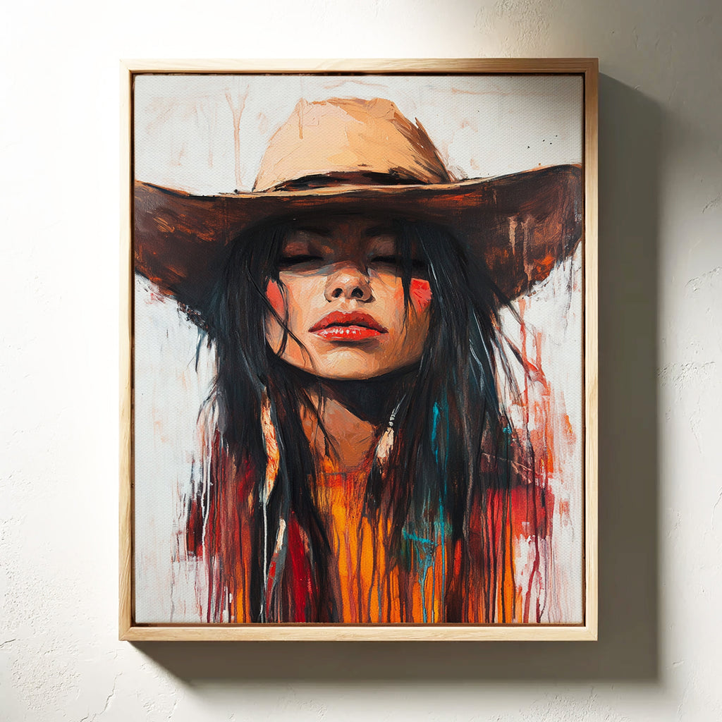 Painted Cowgirl Canvas – Boho Western Woman Wall Art