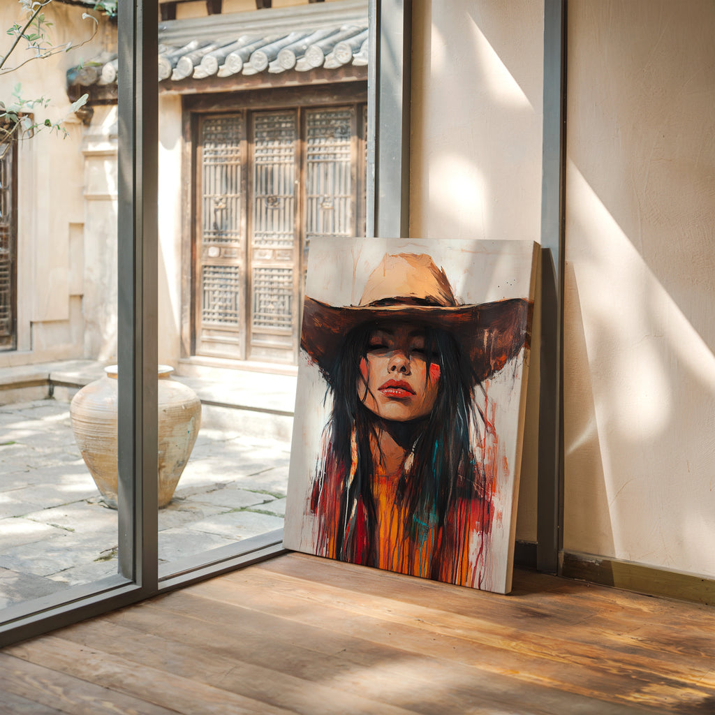 Painted Cowgirl Canvas – Boho Western Woman Wall Art