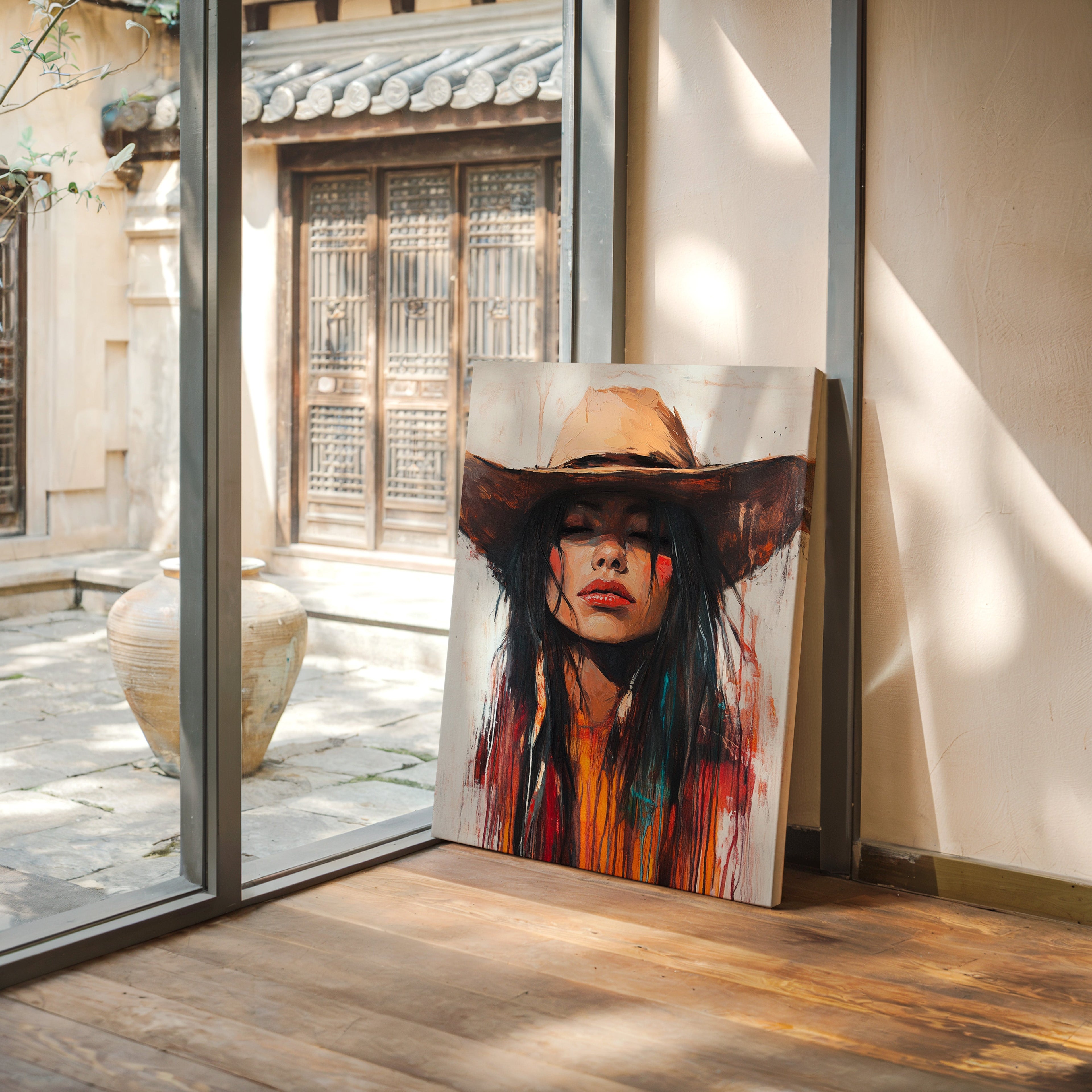 Painted Cowgirl Canvas – Boho Western Woman Wall Art