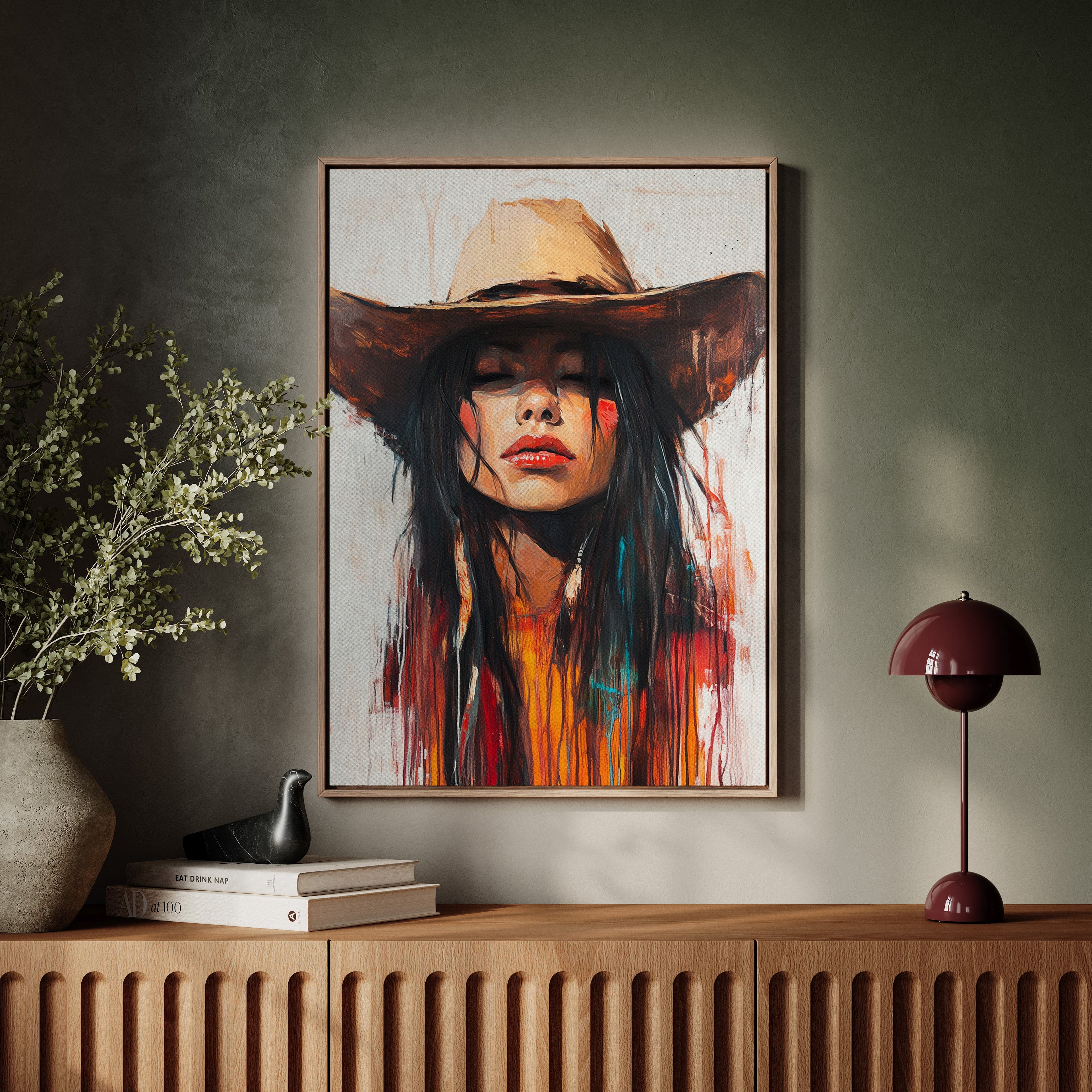 Painted Cowgirl Canvas – Boho Western Woman Wall Art