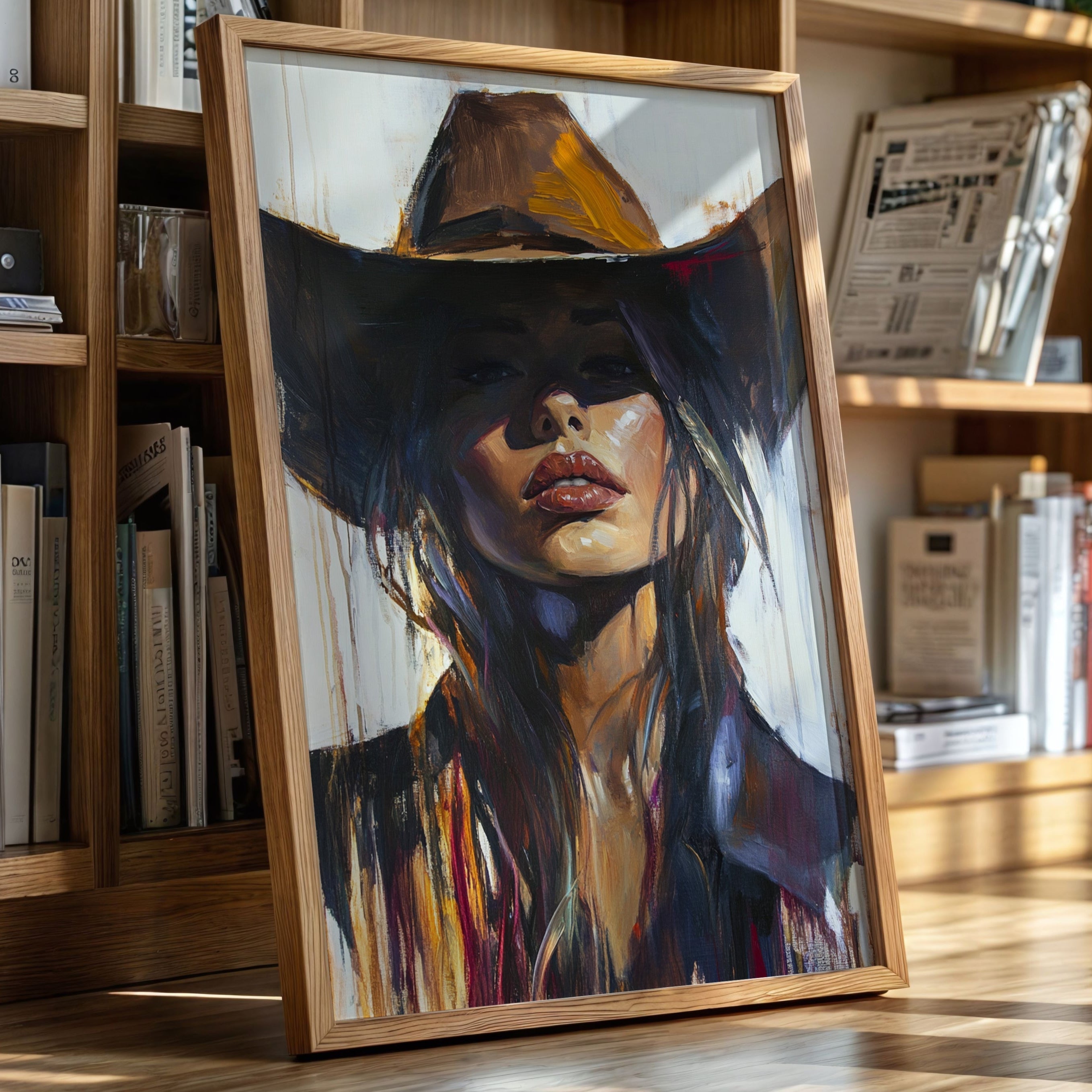 Shadowed Cowgirl Canvas – Western Femme Fatale Wall Art