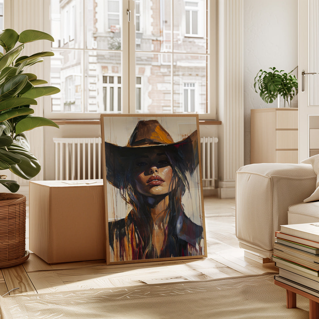 Shadowed Cowgirl Canvas – Western Femme Fatale Wall Art