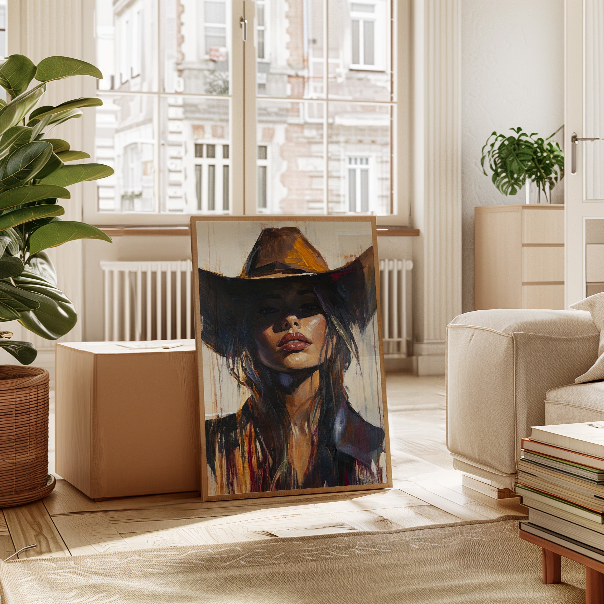 Shadowed Cowgirl Canvas – Western Femme Fatale Wall Art