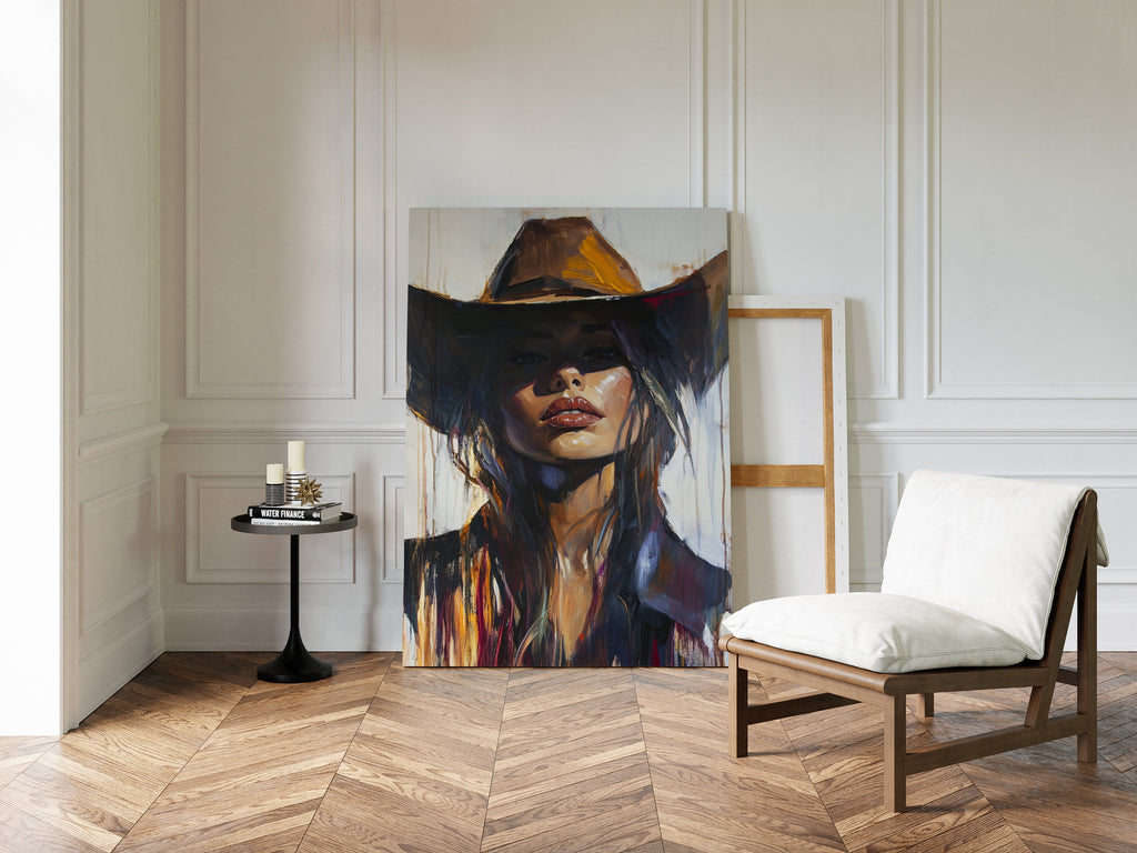 Shadowed Cowgirl Canvas – Western Femme Fatale Wall Art