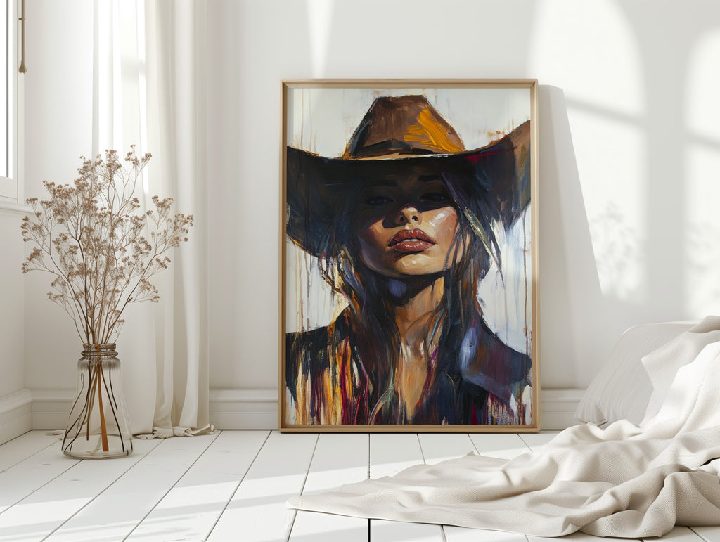 Shadowed Cowgirl Canvas – Western Femme Fatale Wall Art
