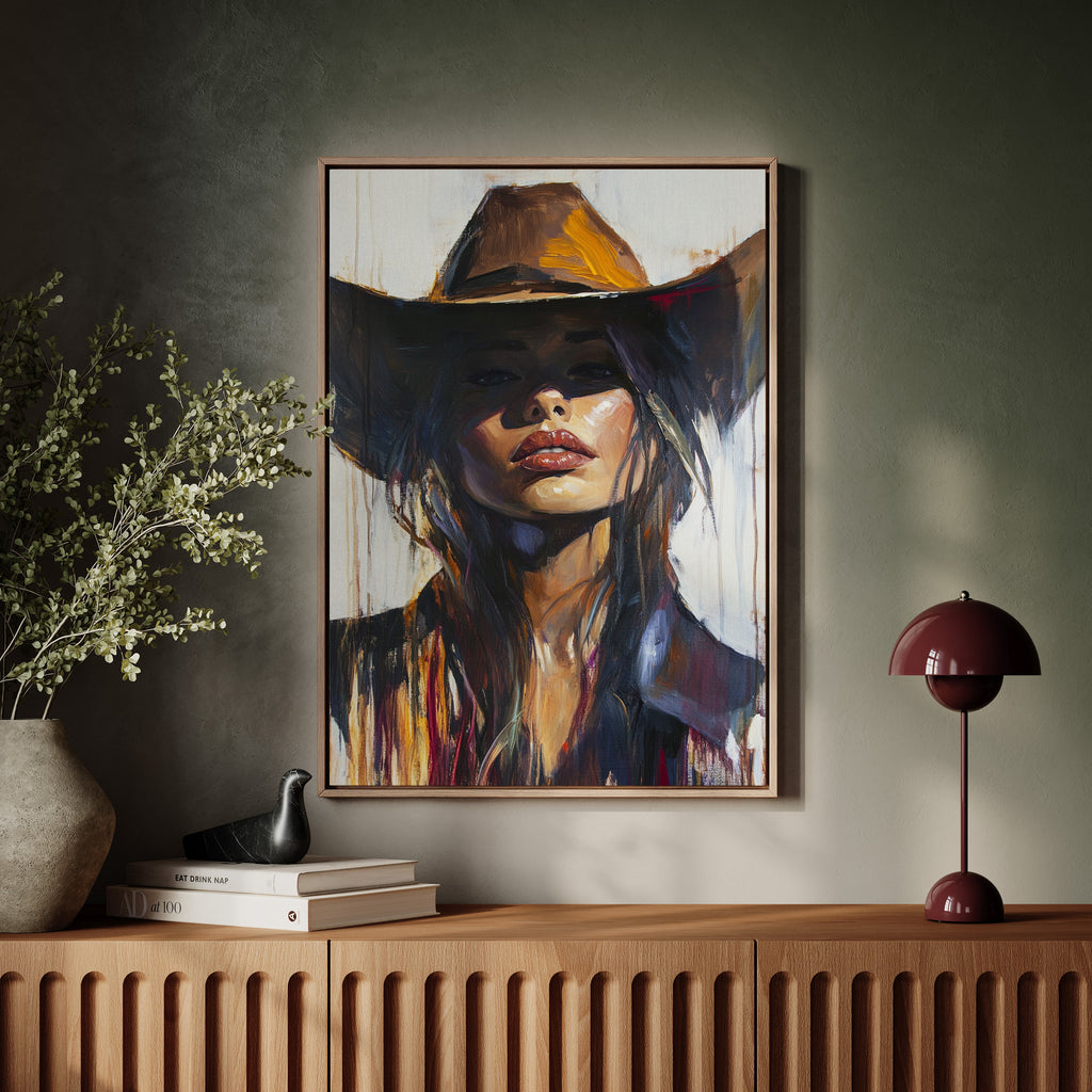 Shadowed Cowgirl Canvas – Western Femme Fatale Wall Art