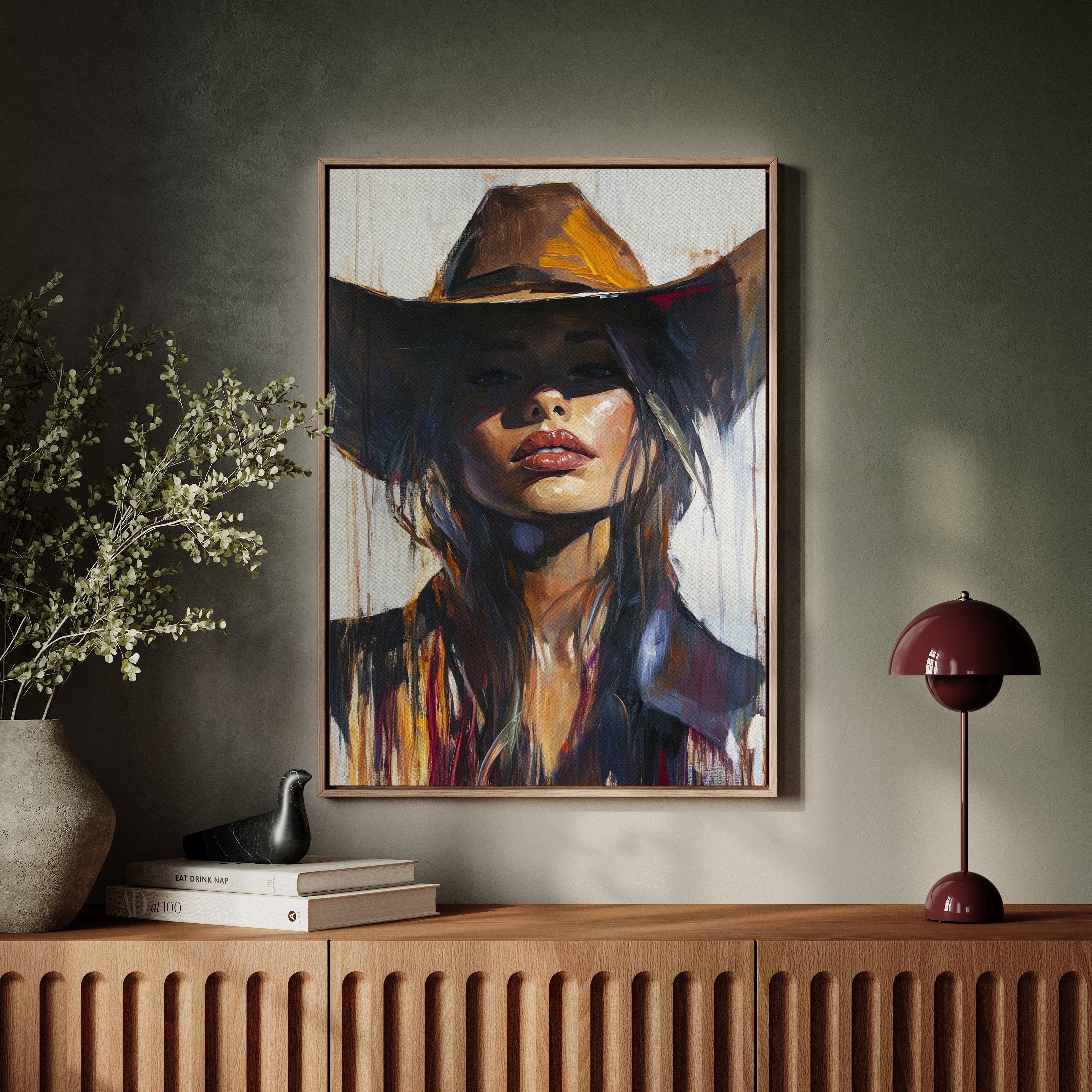 Shadowed Cowgirl Canvas – Western Femme Fatale Wall Art