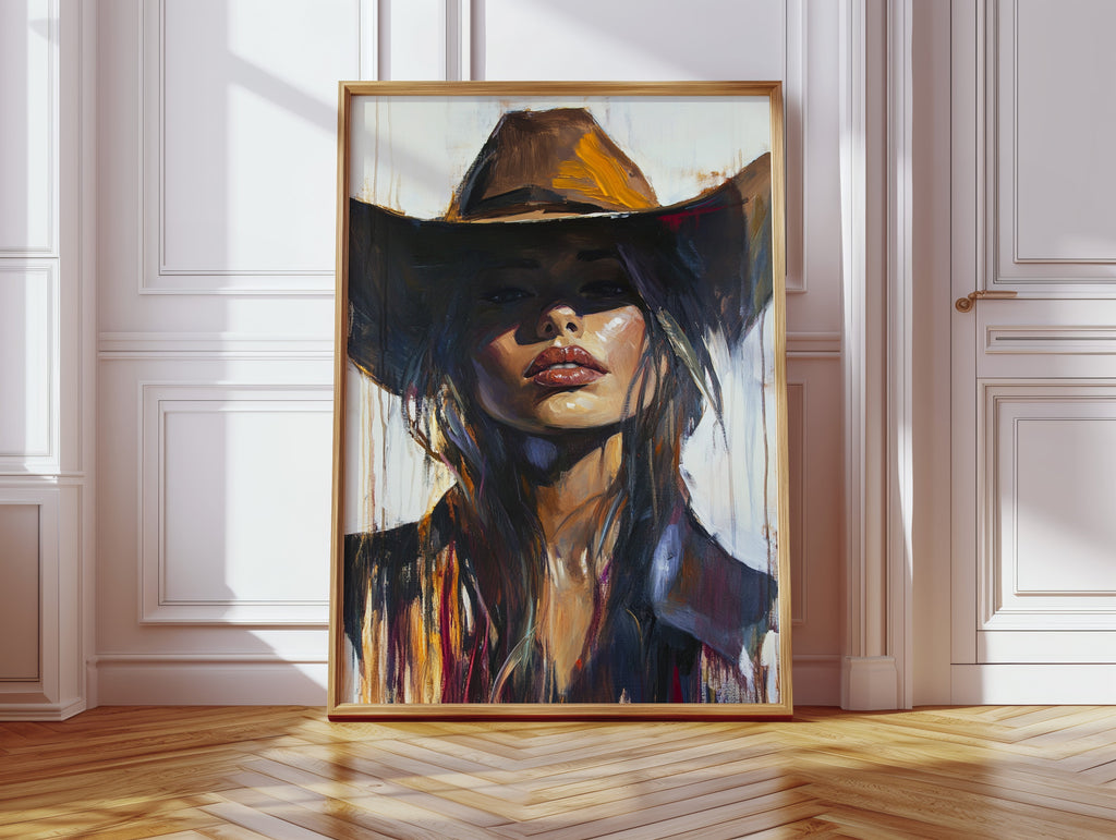 Shadowed Cowgirl Canvas – Western Femme Fatale Wall Art