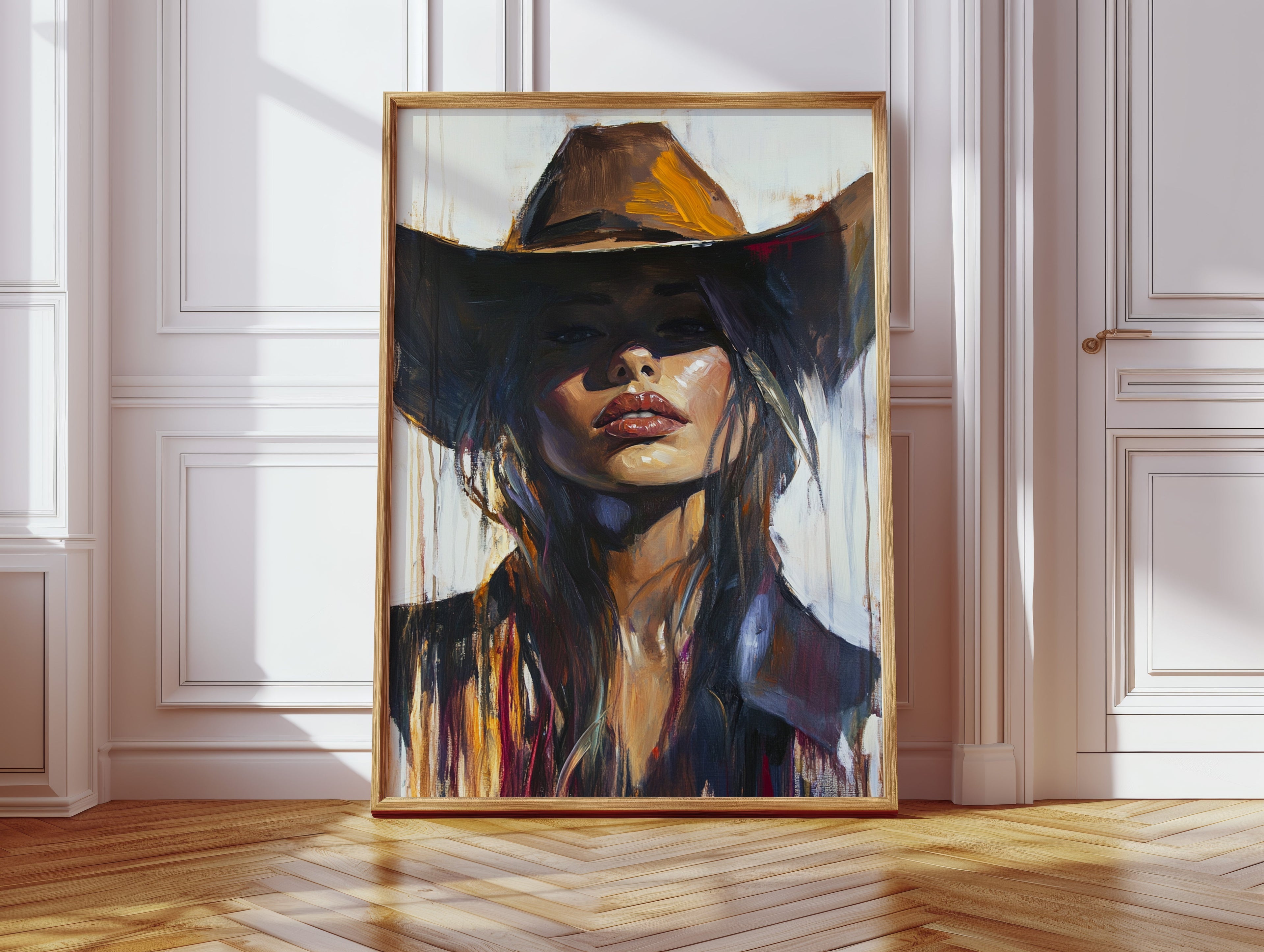 Shadowed Cowgirl Canvas – Western Femme Fatale Wall Art