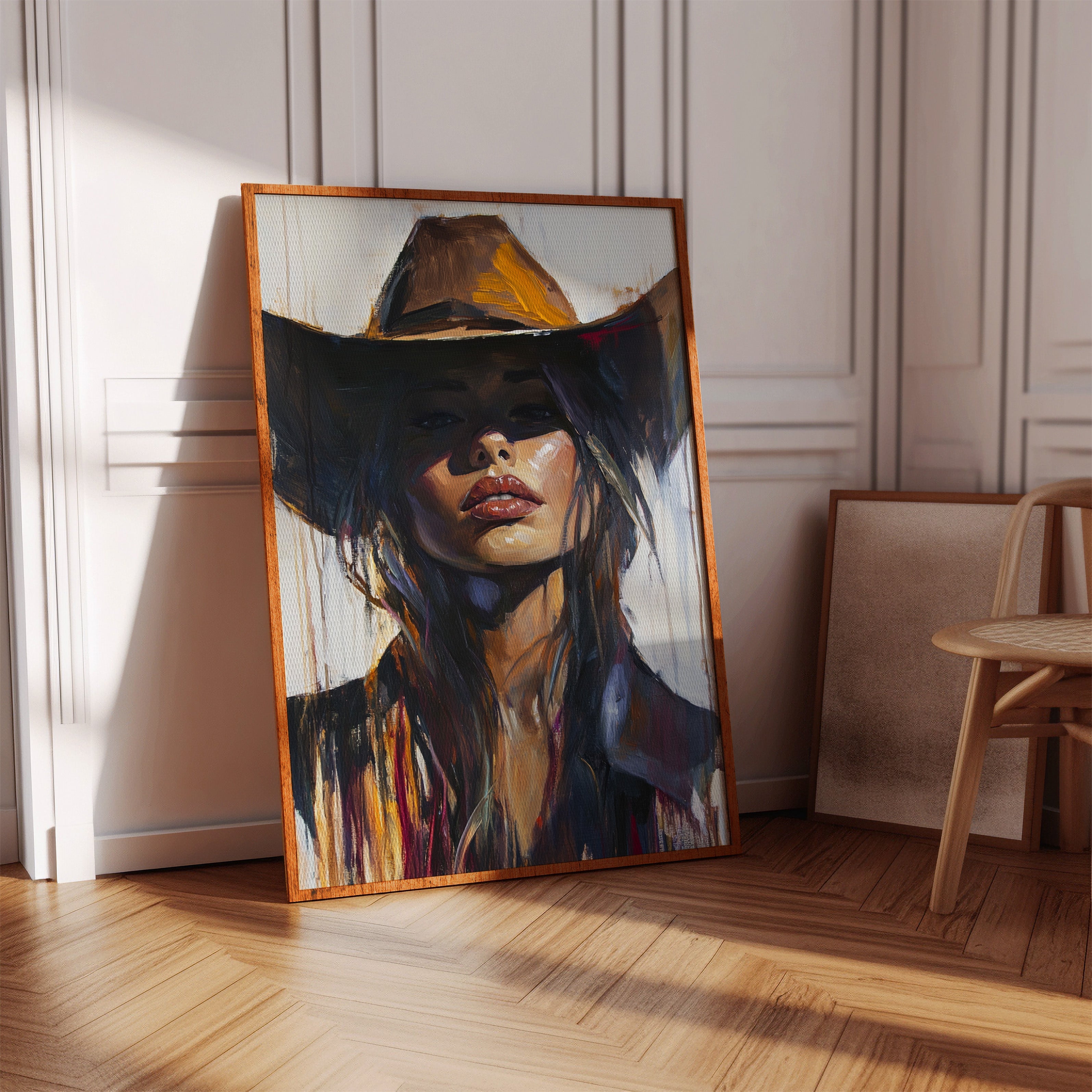 Shadowed Cowgirl Canvas – Western Femme Fatale Wall Art
