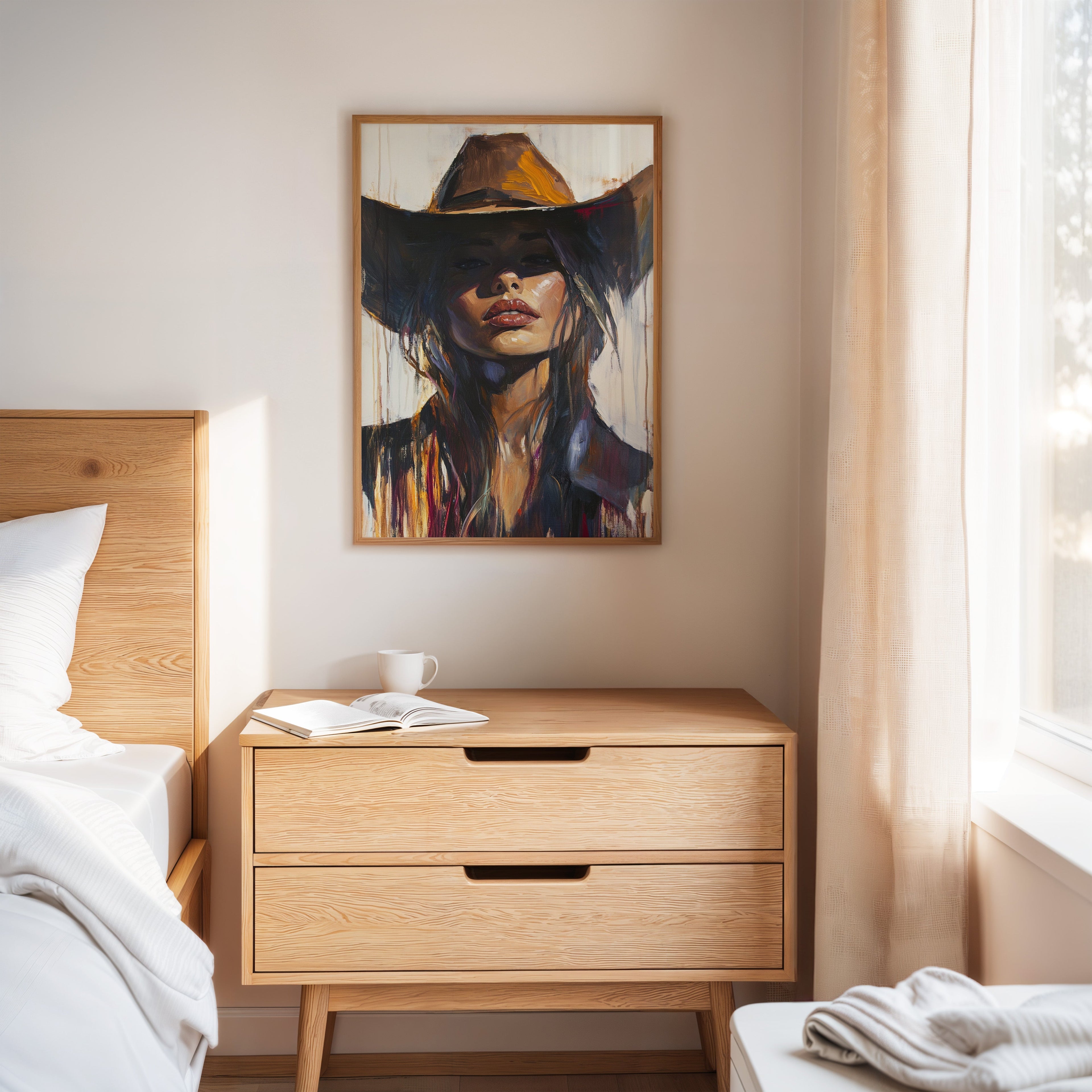 Shadowed Cowgirl Canvas – Western Femme Fatale Wall Art