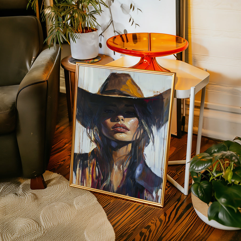 Shadowed Cowgirl Canvas – Western Femme Fatale Wall Art