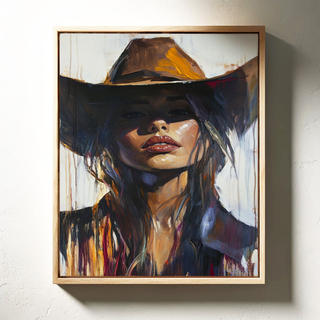 Shadowed Cowgirl Canvas – Western Femme Fatale Wall Art
