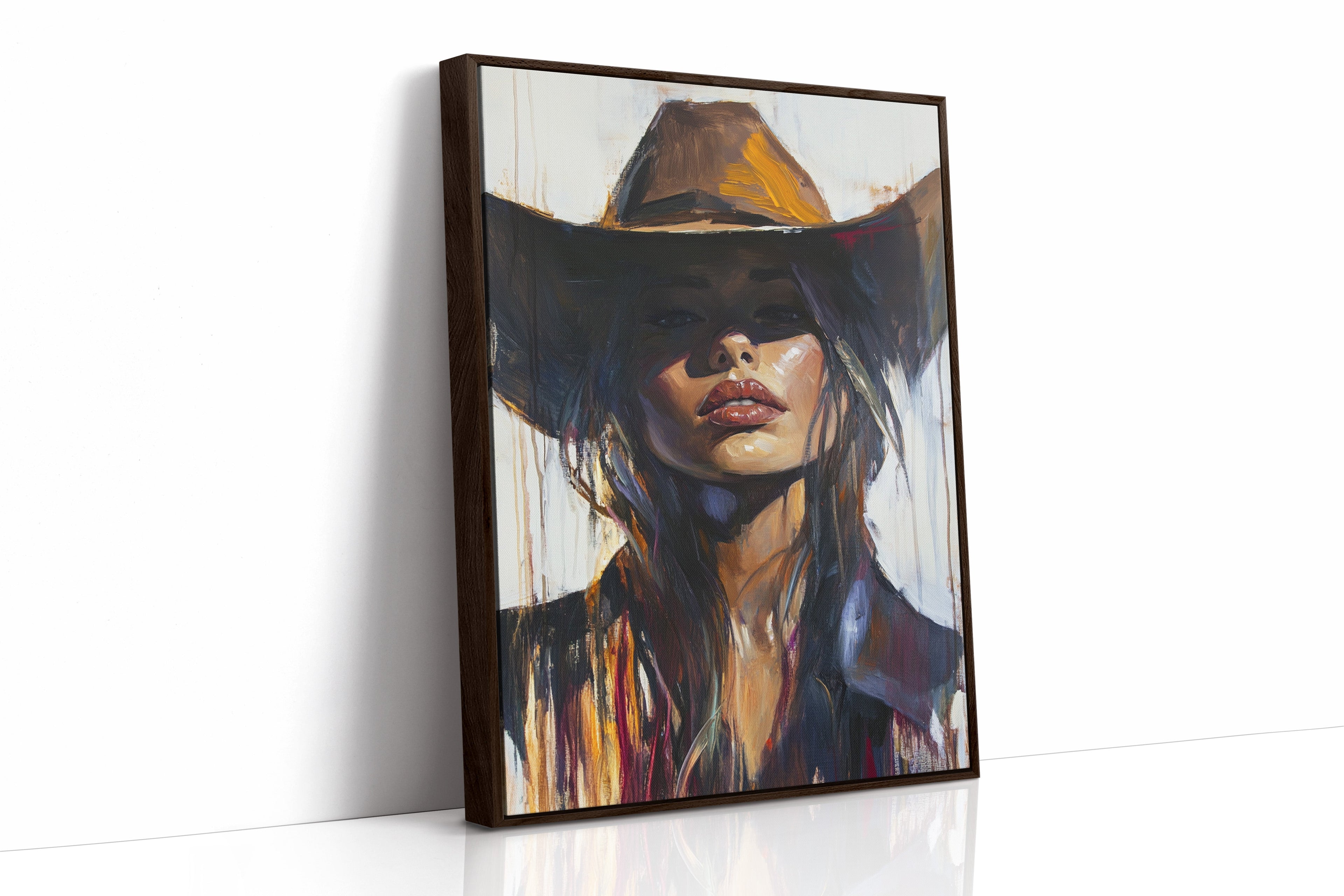 Shadowed Cowgirl Canvas – Western Femme Fatale Wall Art