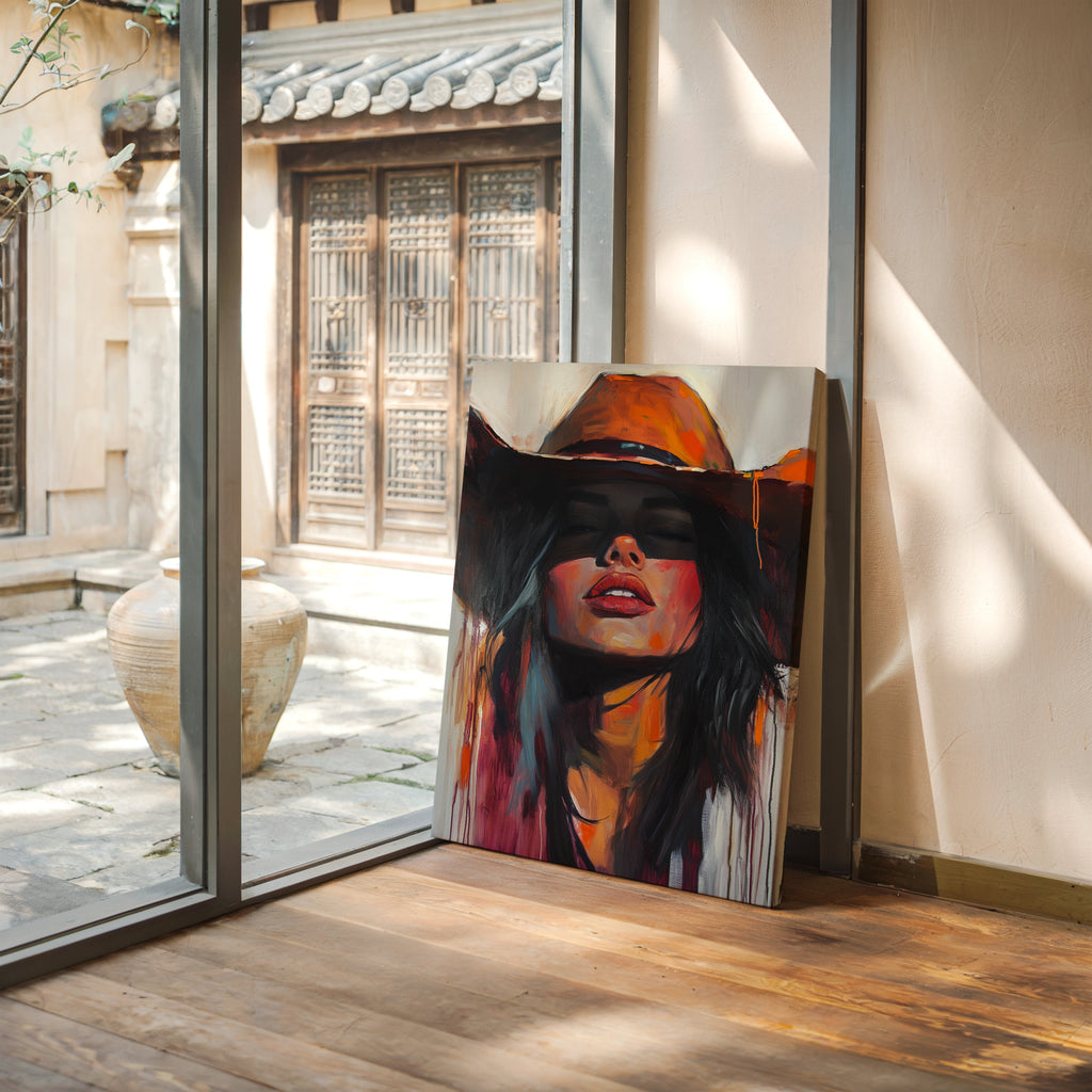 Desert Flame Cowgirl Canvas – Bold Western Woman Wall Art