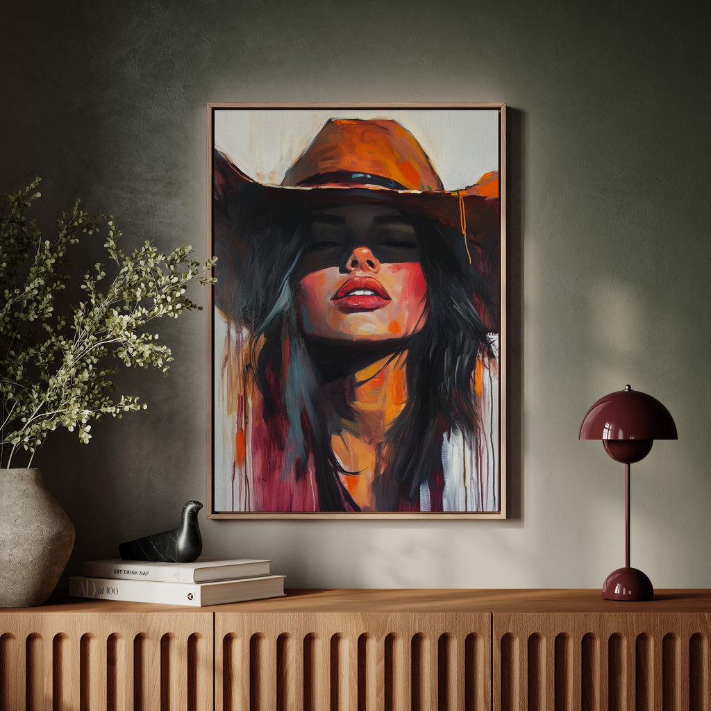 Desert Flame Cowgirl Canvas – Bold Western Woman Wall Art