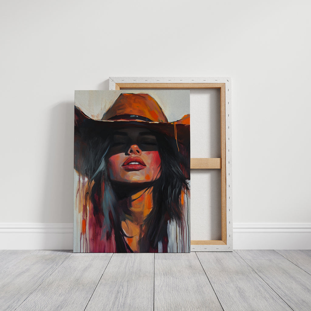 Desert Flame Cowgirl Canvas – Bold Western Woman Wall Art