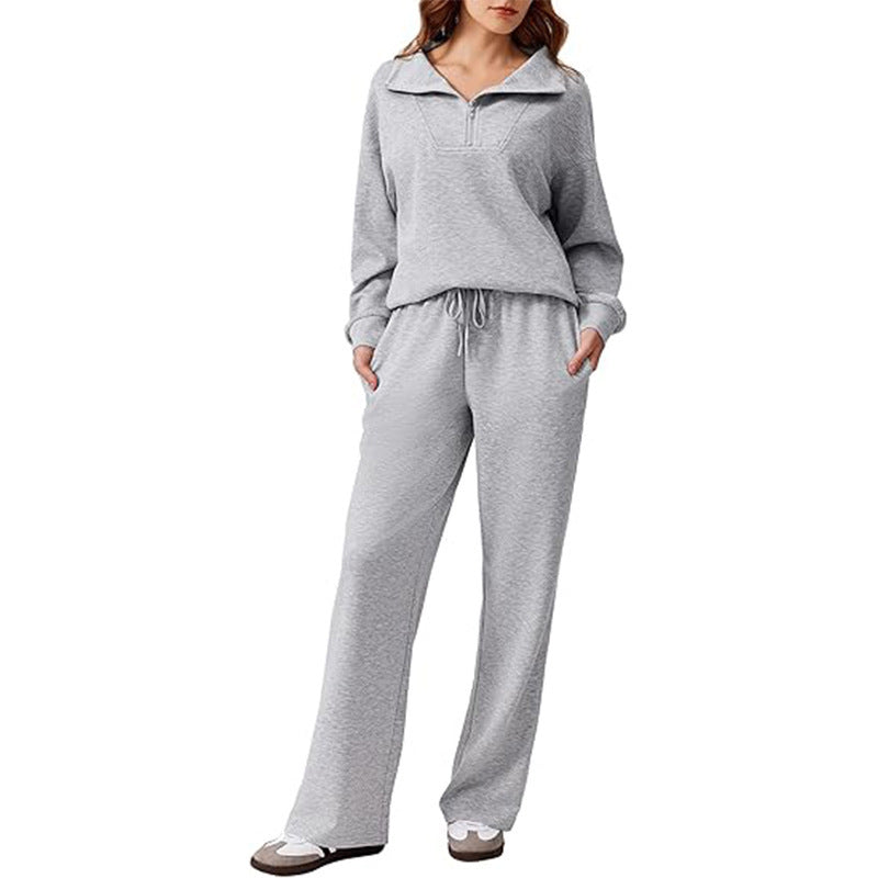 Women’s Casual Two-Piece Set – Lapel Top & Wide-Leg Pants