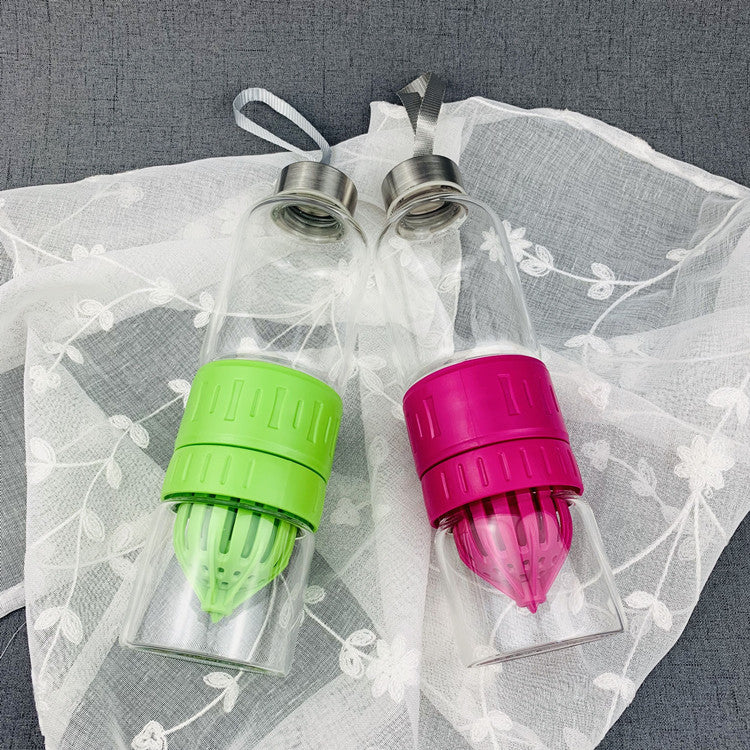 Glass Fruit Infuser Water Bottle with Stainless Steel Lid