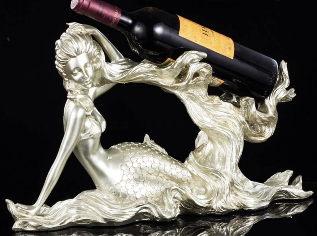 Mermaid Resin Wine Bottle Holder – Decorative Display Stand | Gold & Silver