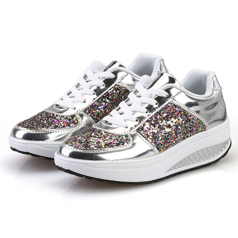 Women's Sequin Sneakers – Glam Lace-Up Casual Shoes