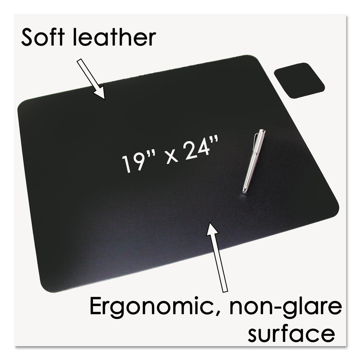 Artistic Leather Desk Pad with Coaster, 19 x 24, Black
