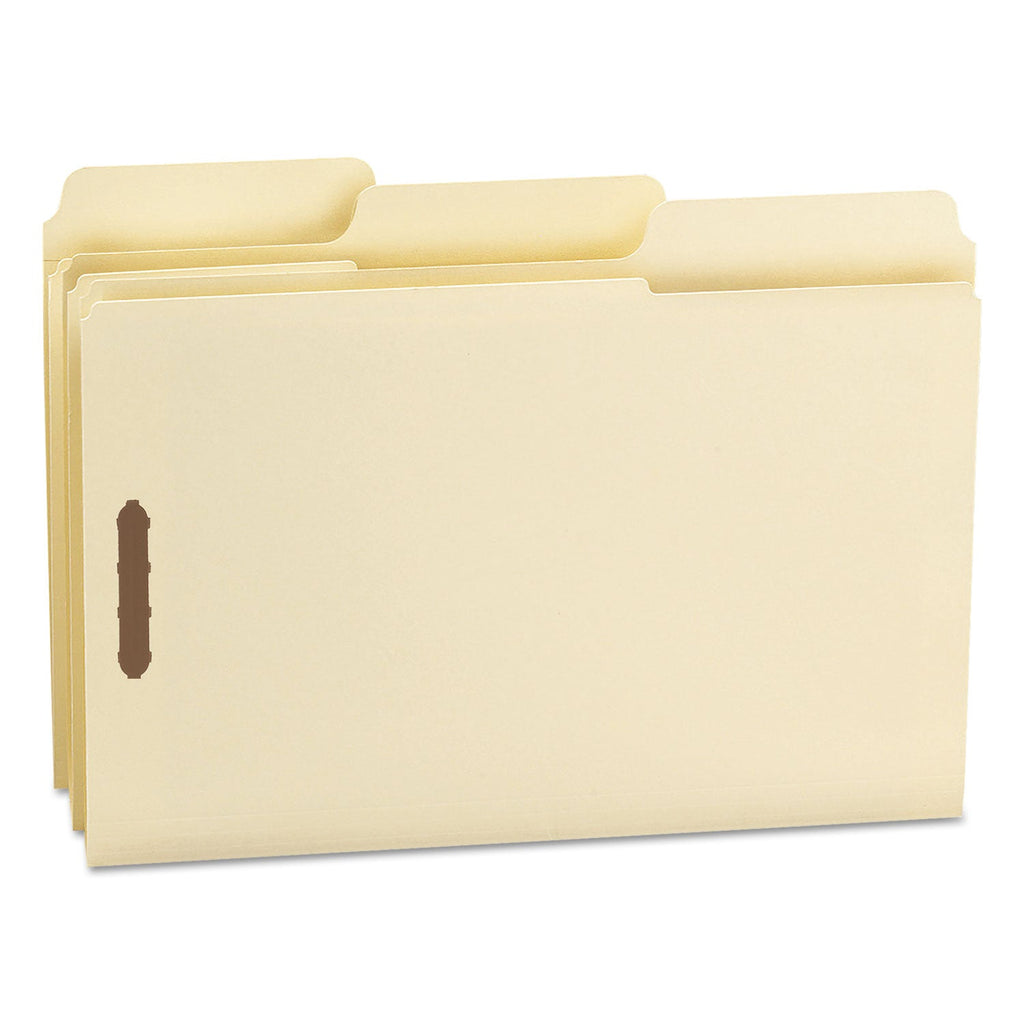 Smead SuperTab Reinforced Guide Height Fastener Folders, 2 Fasteners, Legal Size, 11-pt Manila Exterior, 50/Box