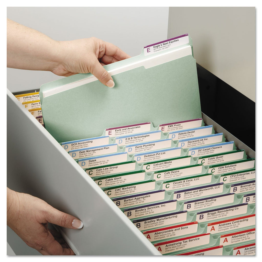 Smead Recycled Pressboard Folders with Two SafeSHIELD Coated Fasteners, 2" Expansion, 1/3-Cut Tabs, Legal Size, Gray-Green, 25/Box