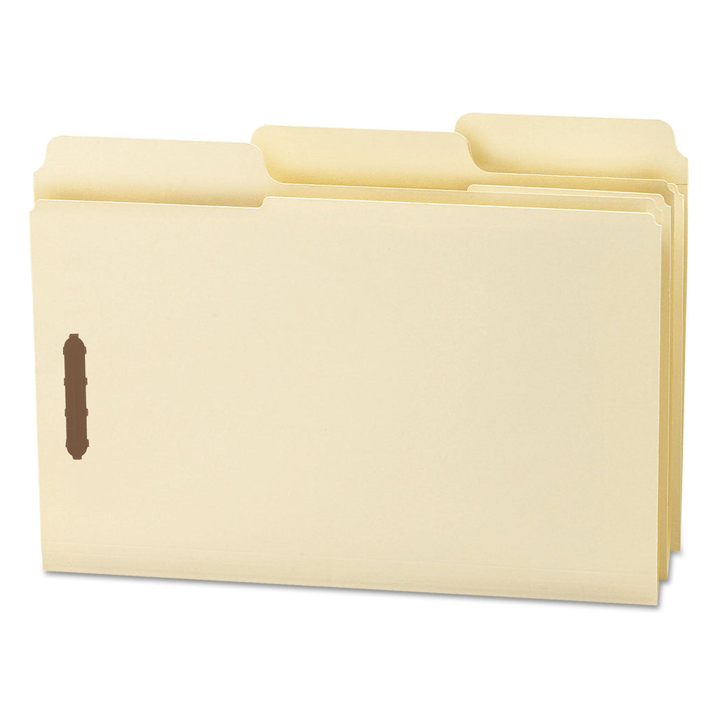 Smead SuperTab Reinforced Guide Height Fastener Folders, 2 Fasteners, Legal Size, 11-pt Manila Exterior, 50/Box