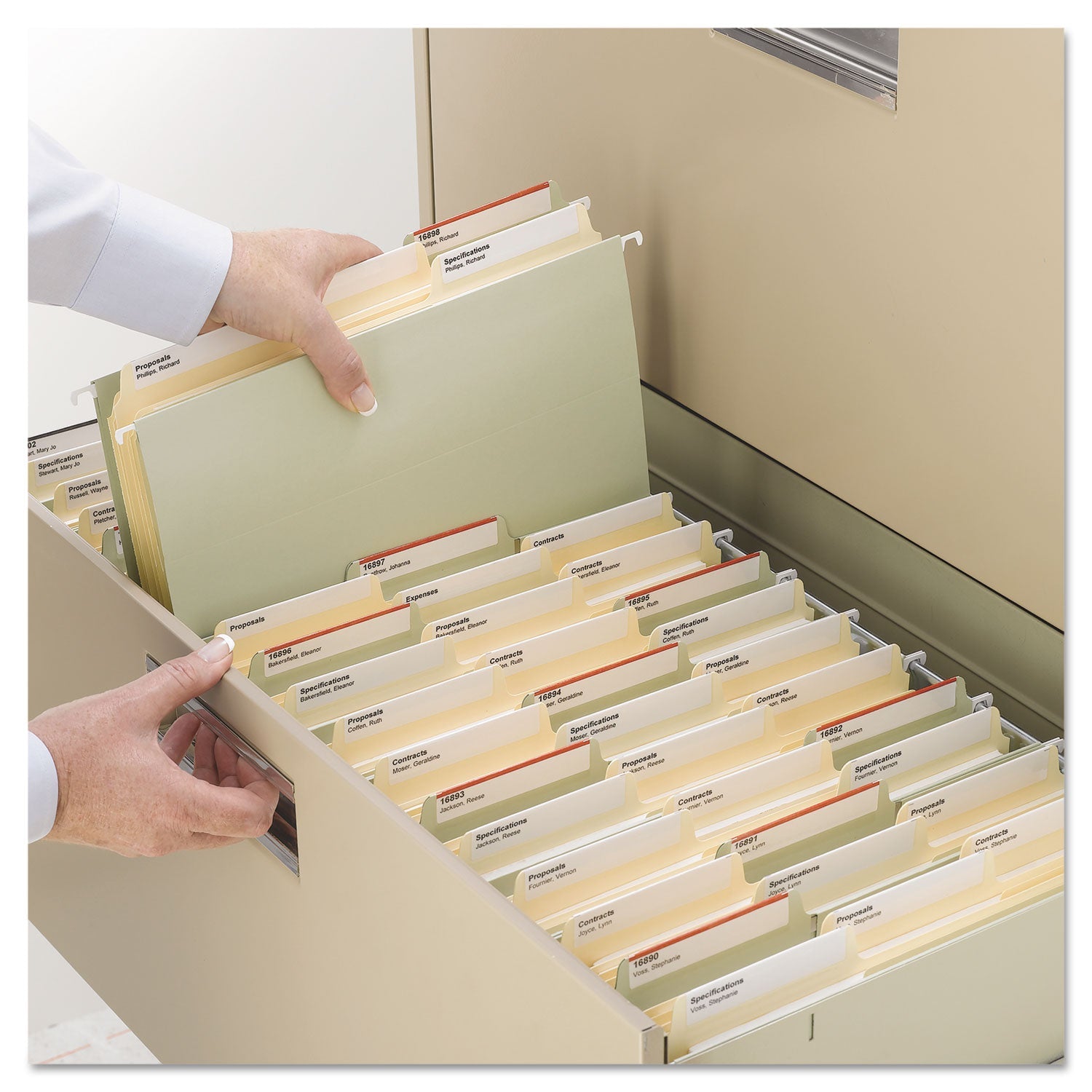 Smead SuperTab Reinforced Guide Height Fastener Folders, 2 Fasteners, Legal Size, 11-pt Manila Exterior, 50/Box
