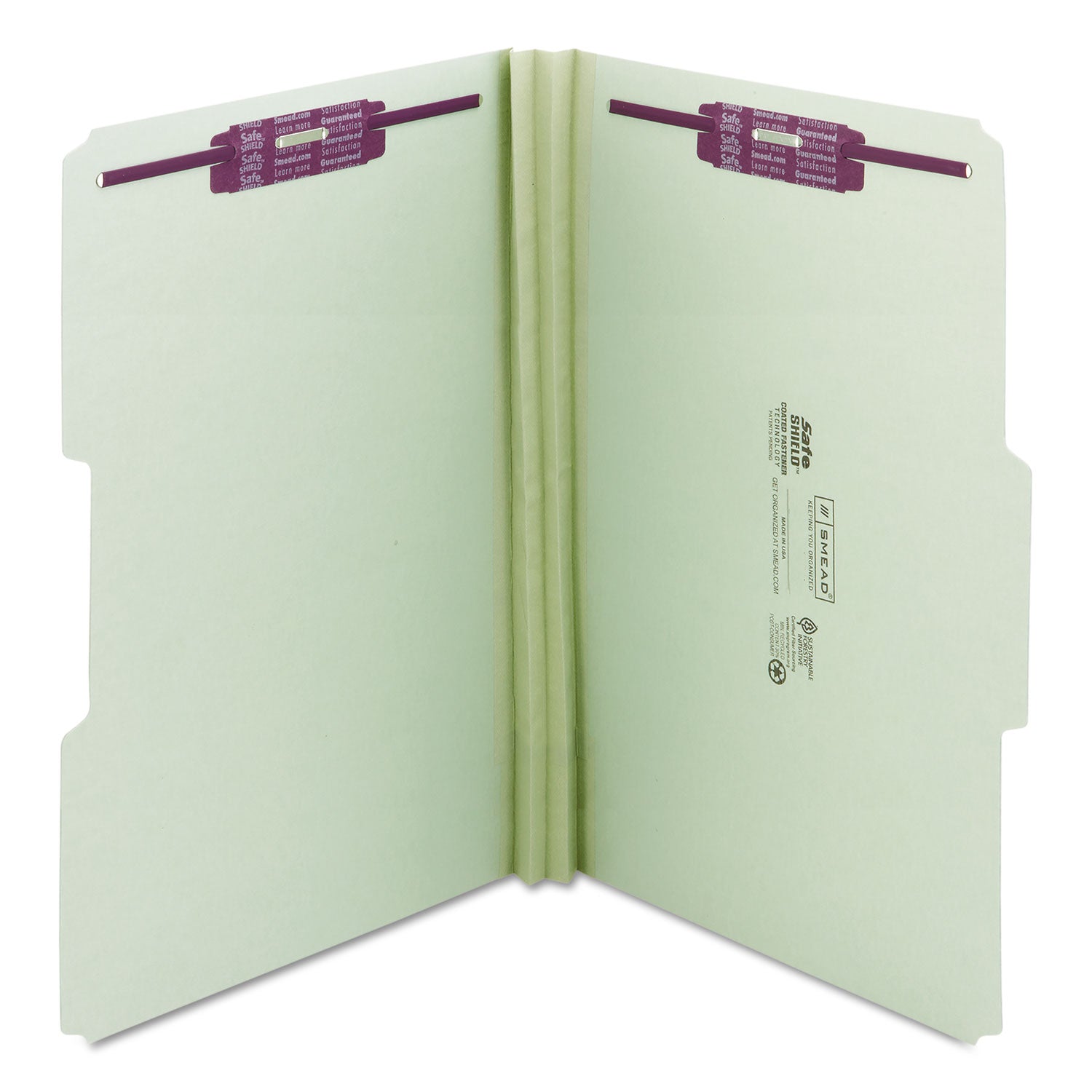 Smead Recycled Pressboard Folders with Two SafeSHIELD Coated Fasteners, 2" Expansion, 1/3-Cut Tabs, Legal Size, Gray-Green, 25/Box