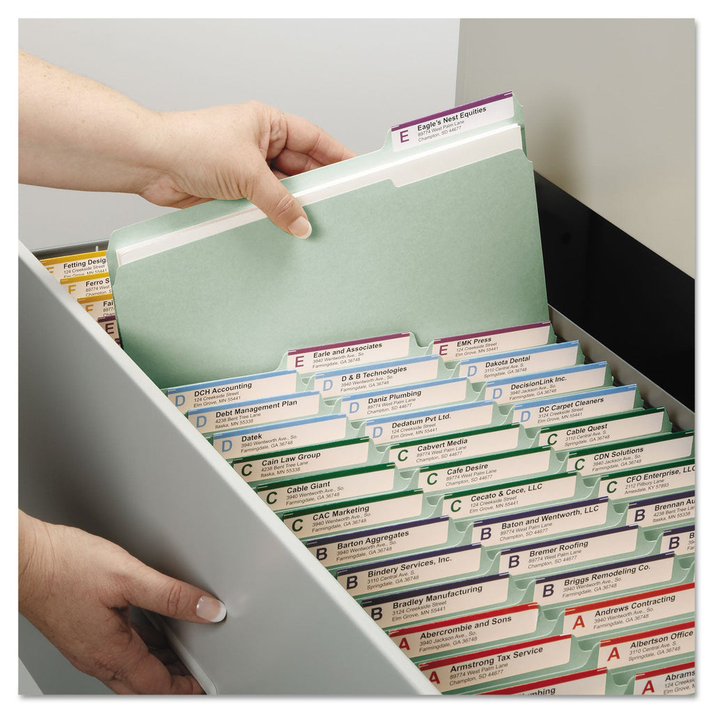 Smead Recycled Pressboard Folders with Two SafeSHIELD Coated Fasteners, 1" Expansion, 1/3-Cut Tab, Letter Size, Gray-Green, 25/Box