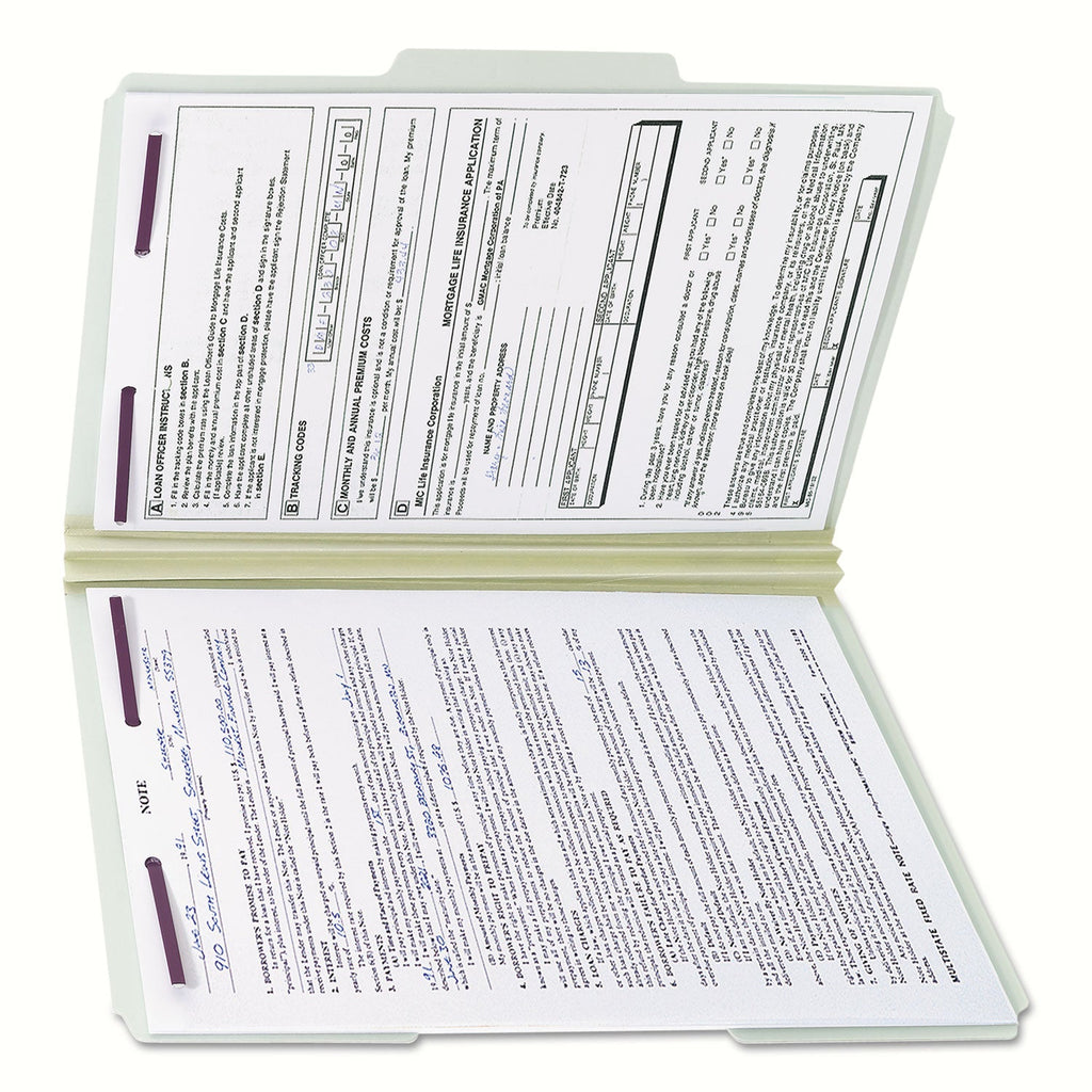 Smead Recycled Pressboard Folders with Two SafeSHIELD Coated Fasteners, 2" Expansion, 1/3-Cut Tabs, Legal Size, Gray-Green, 25/Box