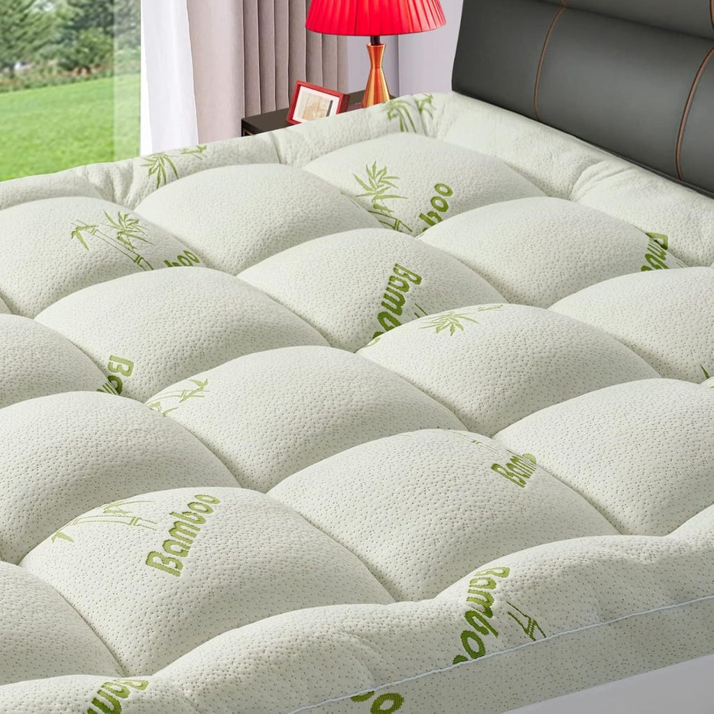 Bamboo Mattress Topper – Cooling, Extra Thick & Soft Quilted Cover for Back Pain Relief