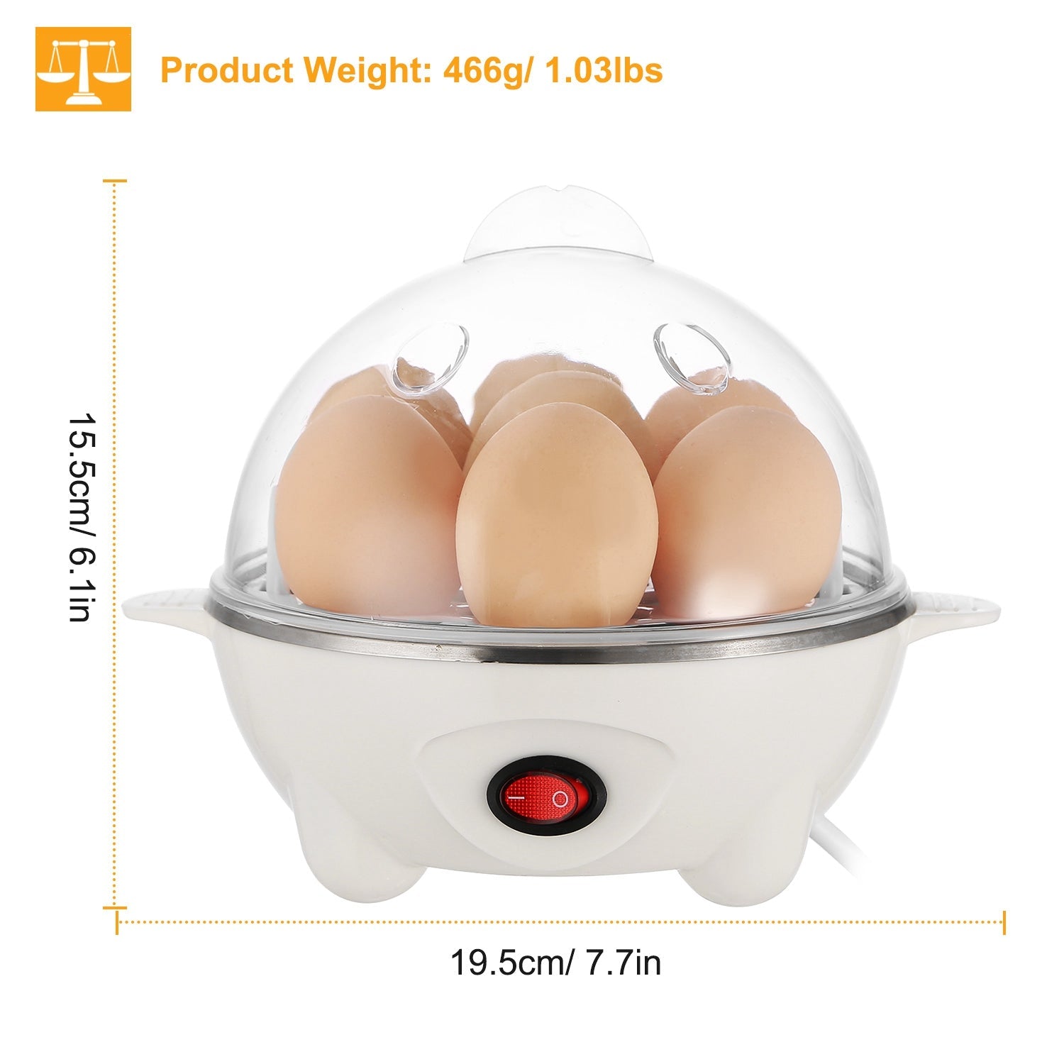 7-Egg Electric Egg Cooker – Auto Shut-Off, 350W, Hard & Soft Boiled, Steam Cooker